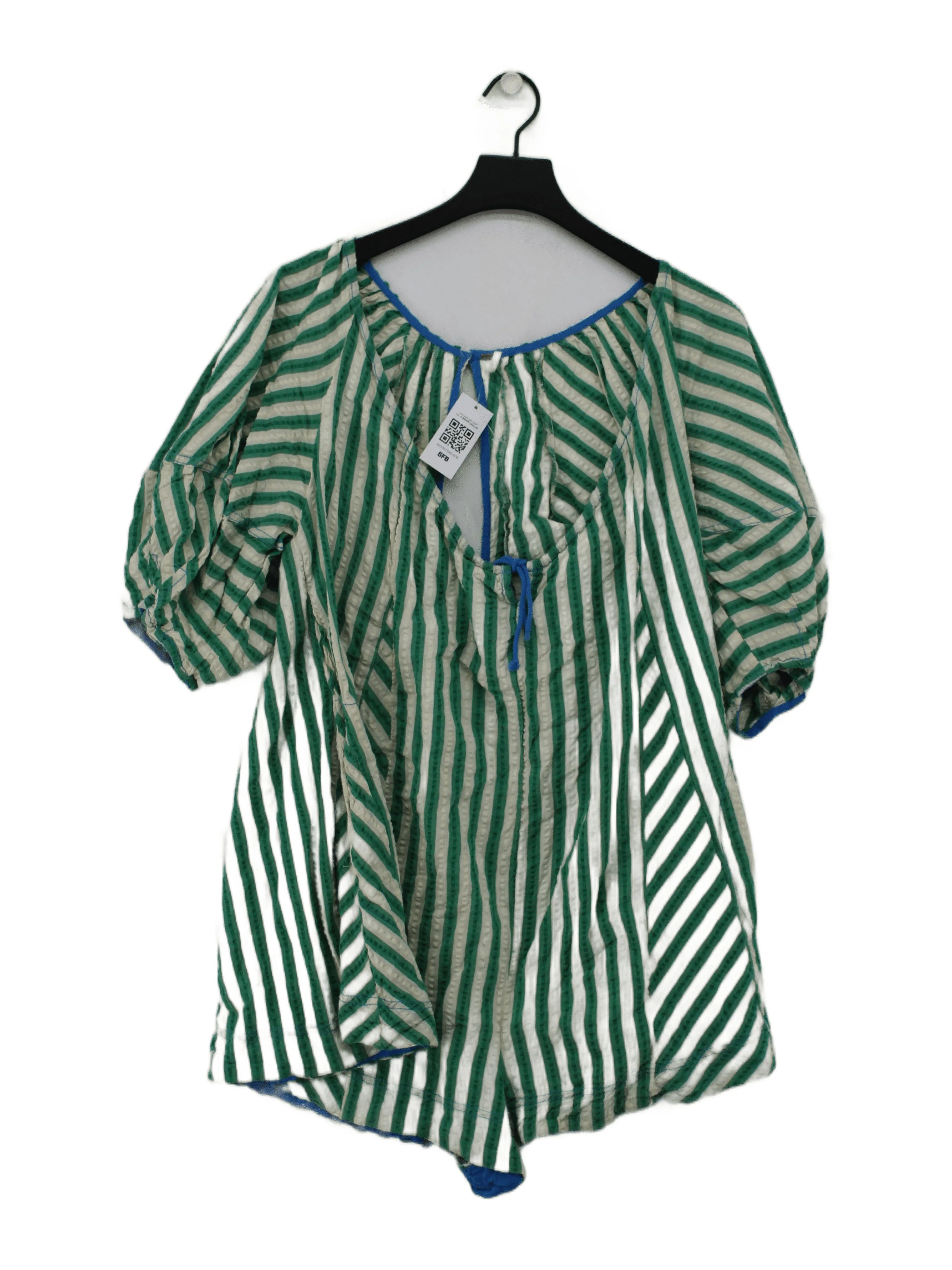 Free People Women's Playsuit M Green Striped Cotton with Viscose Playsuit
