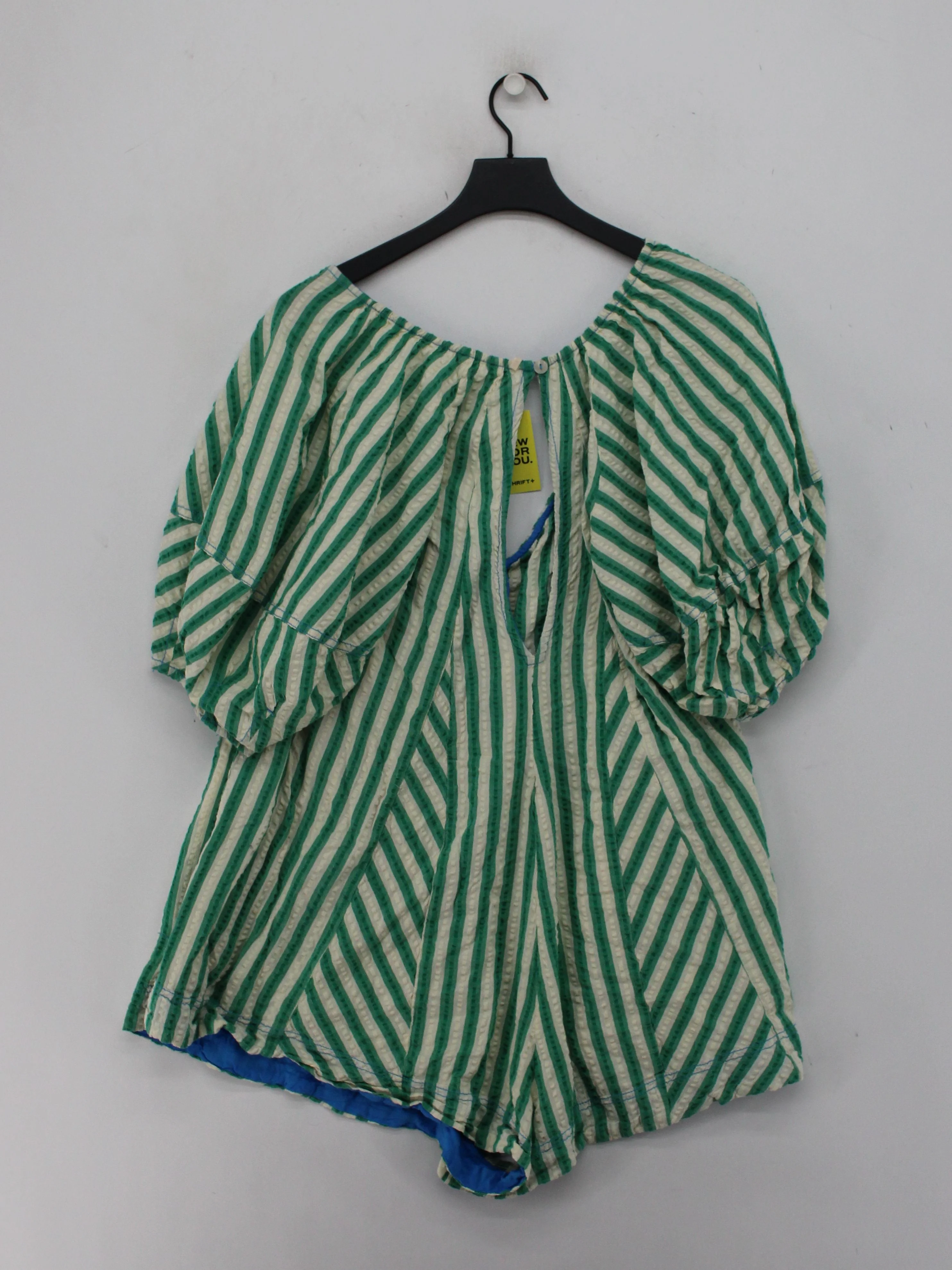 Free People Women's Playsuit M Green Striped Cotton with Viscose Playsuit - Image 2