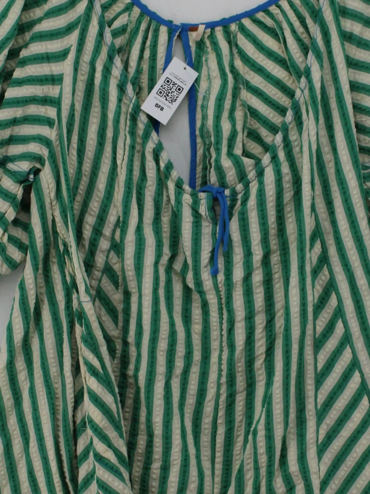Free People Women's Playsuit M Green Striped Cotton with Viscose Playsuit - Image 3