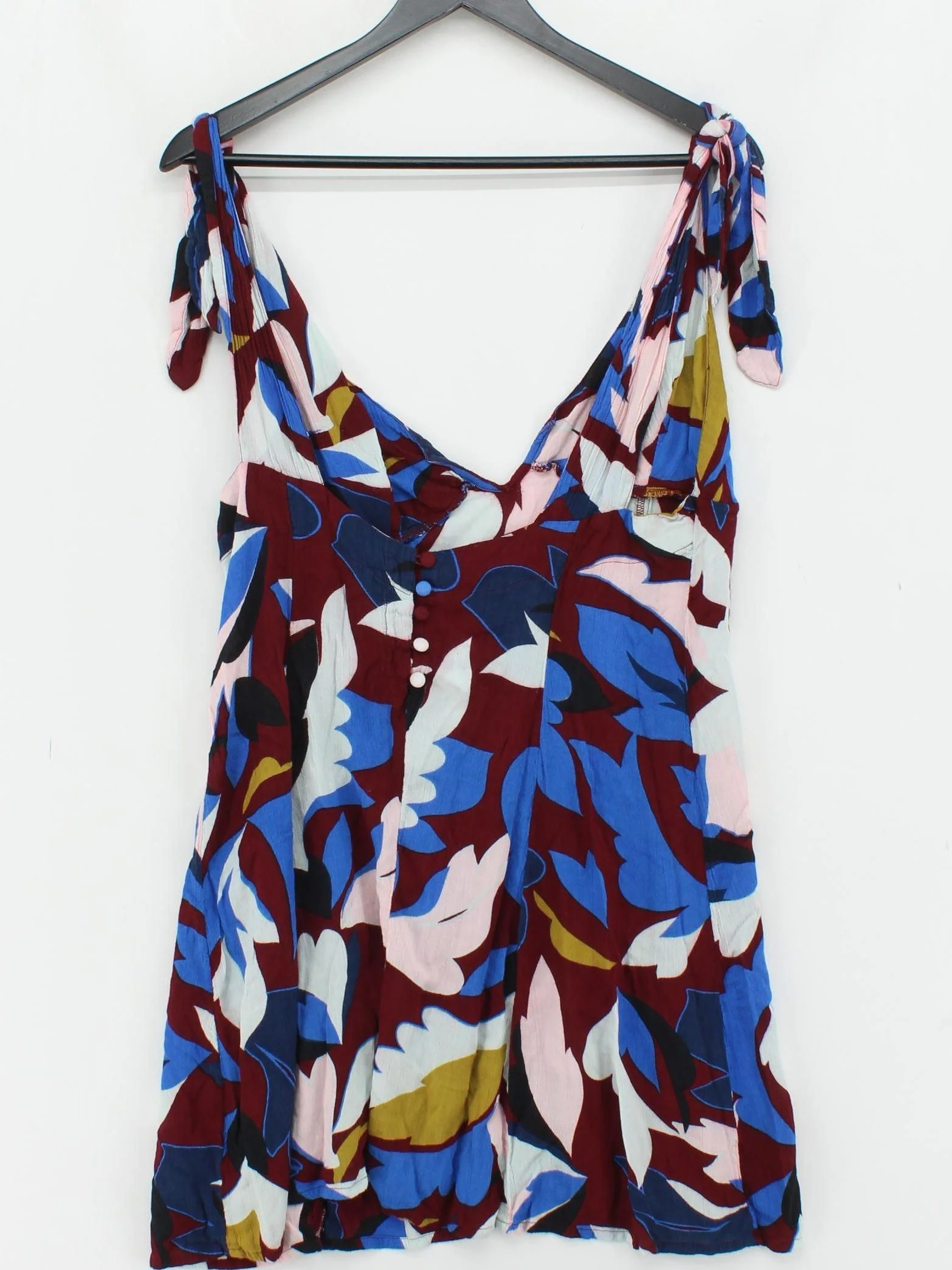 Free People Women's Top L Multi Floral 100% Rayon Sleeveless V-Neck Basic - Image 2