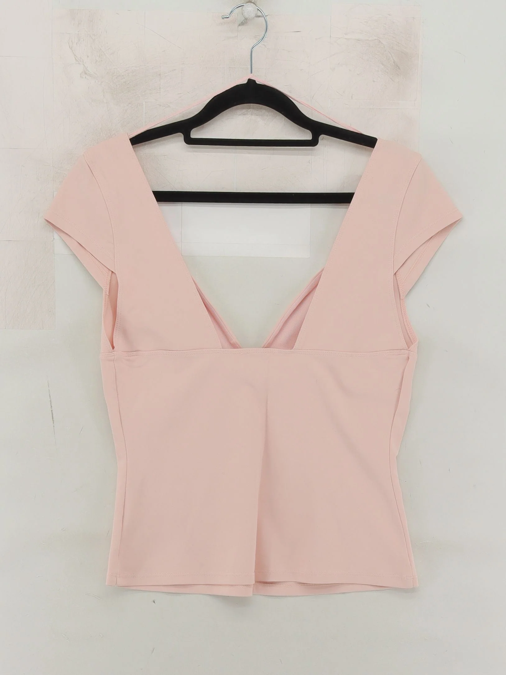 Free People Women's Top L Pink Nylon with Spandex Short Sleeve V-Neck Basic - Image 2