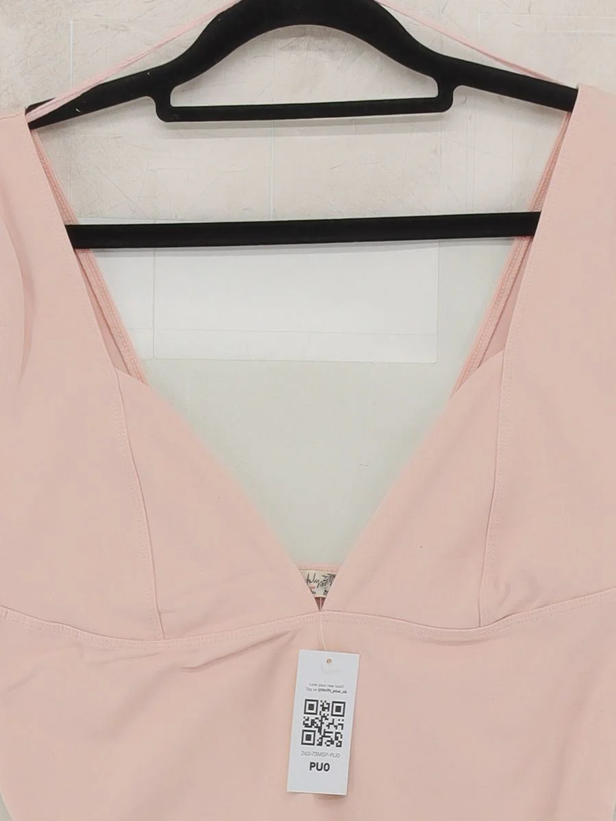 Free People Women's Top L Pink Nylon with Spandex Short Sleeve V-Neck Basic - Image 3