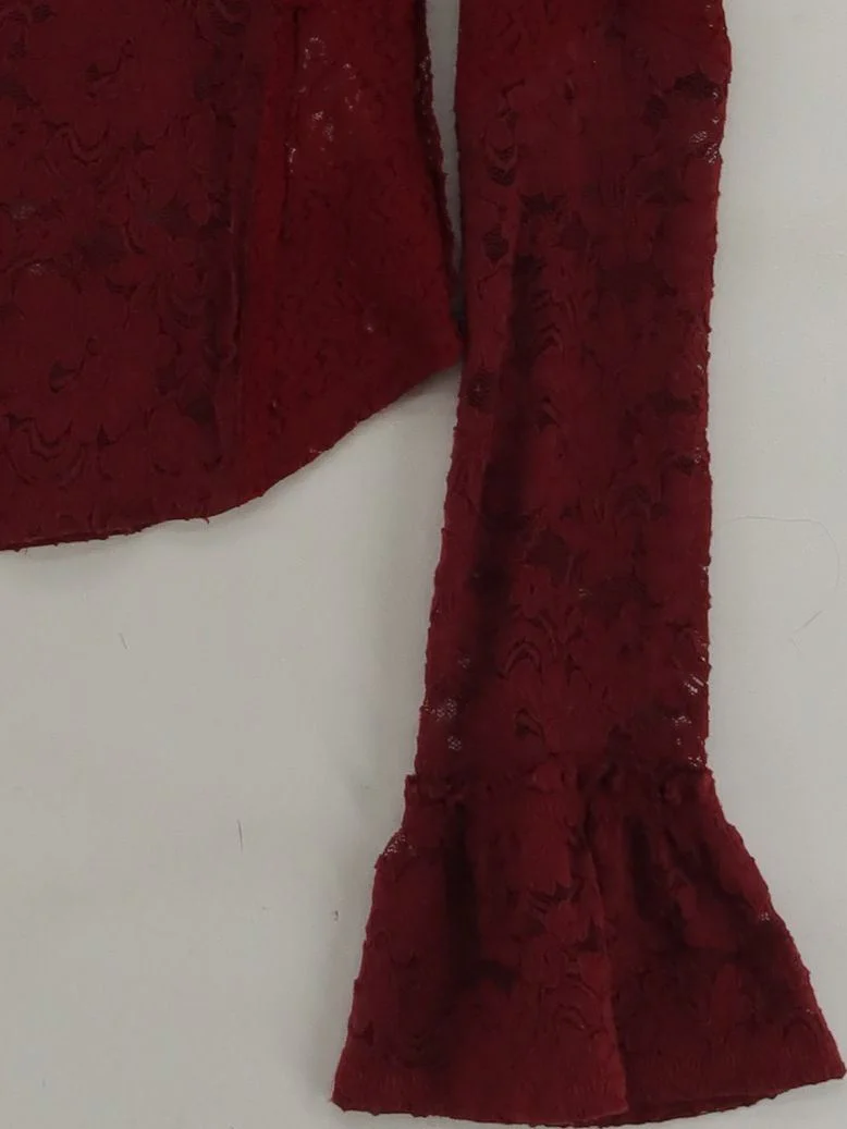 Free People Women's Top L Red 100% Other Long Sleeve Round Neck Basic - Image 4