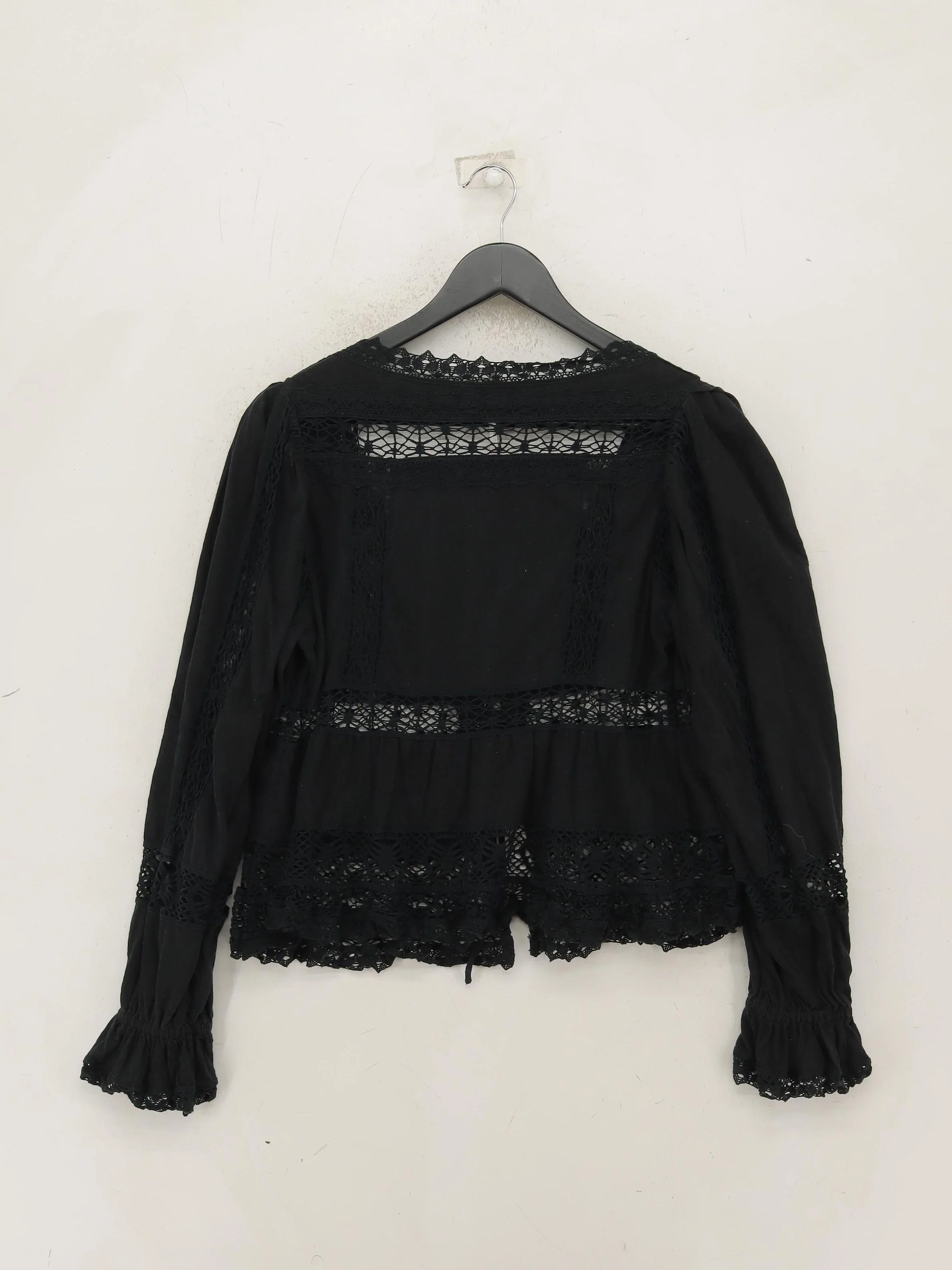 Free People Women's Top M Black Cotton with Linen Long Sleeve V-Neck Basic - Image 2