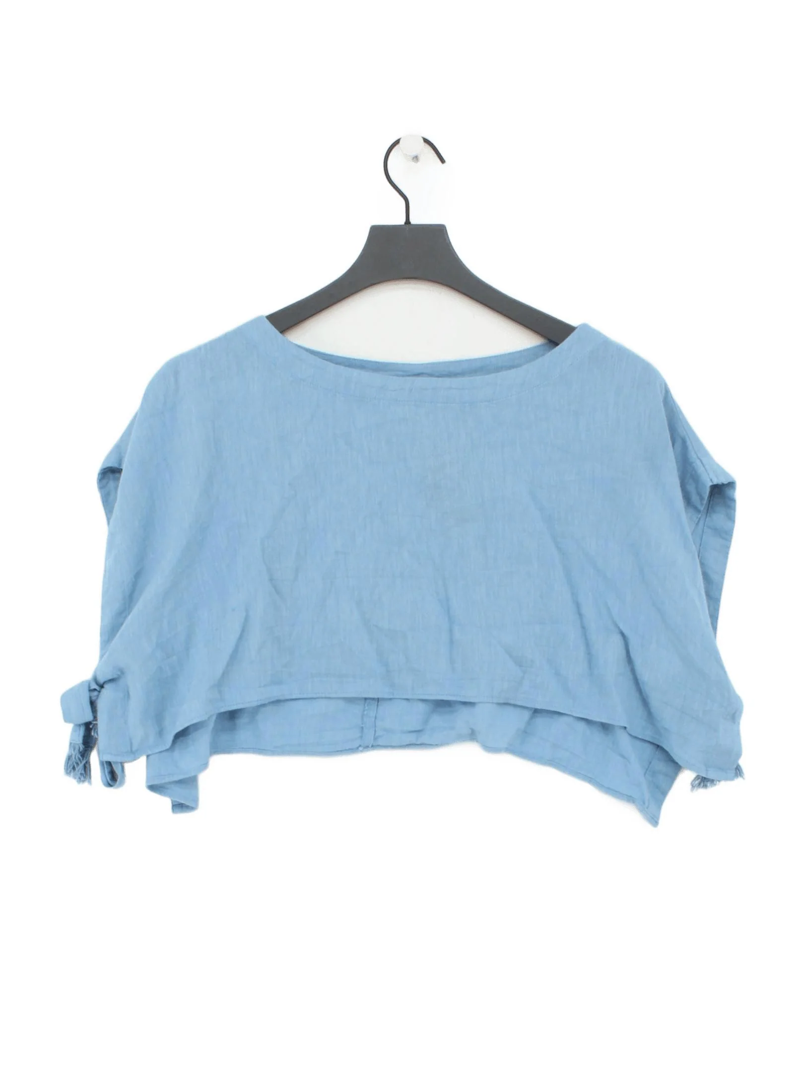 Free People Women's Top M Blue 100% Cotton Short Sleeve Round Neck Cropped