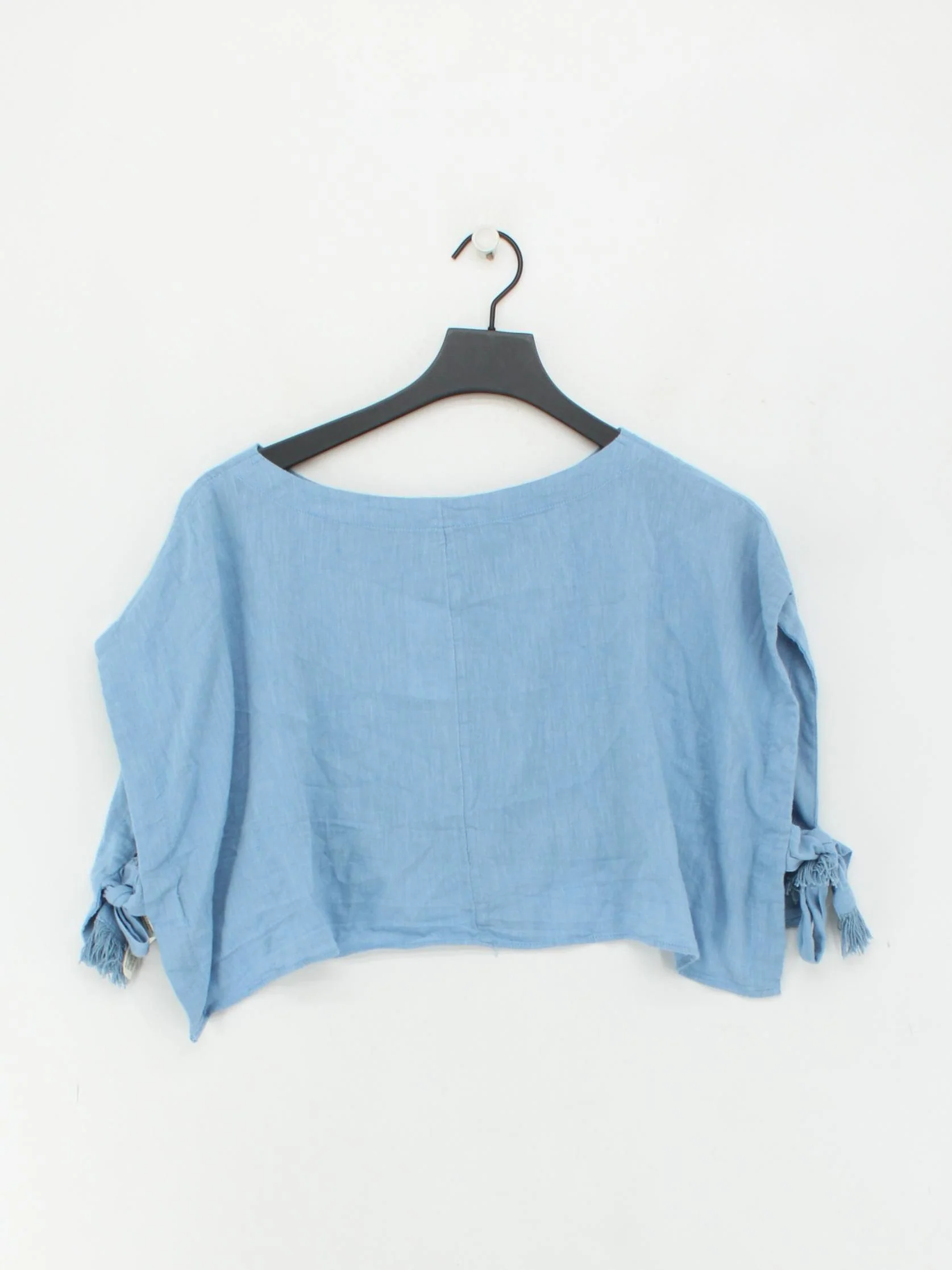 Free People Women's Top M Blue 100% Cotton Short Sleeve Round Neck Cropped - Image 2