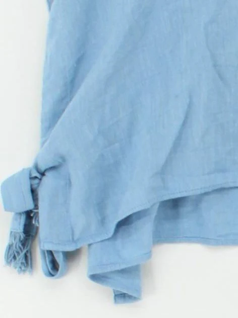 Free People Women's Top M Blue 100% Cotton Short Sleeve Round Neck Cropped - Image 4