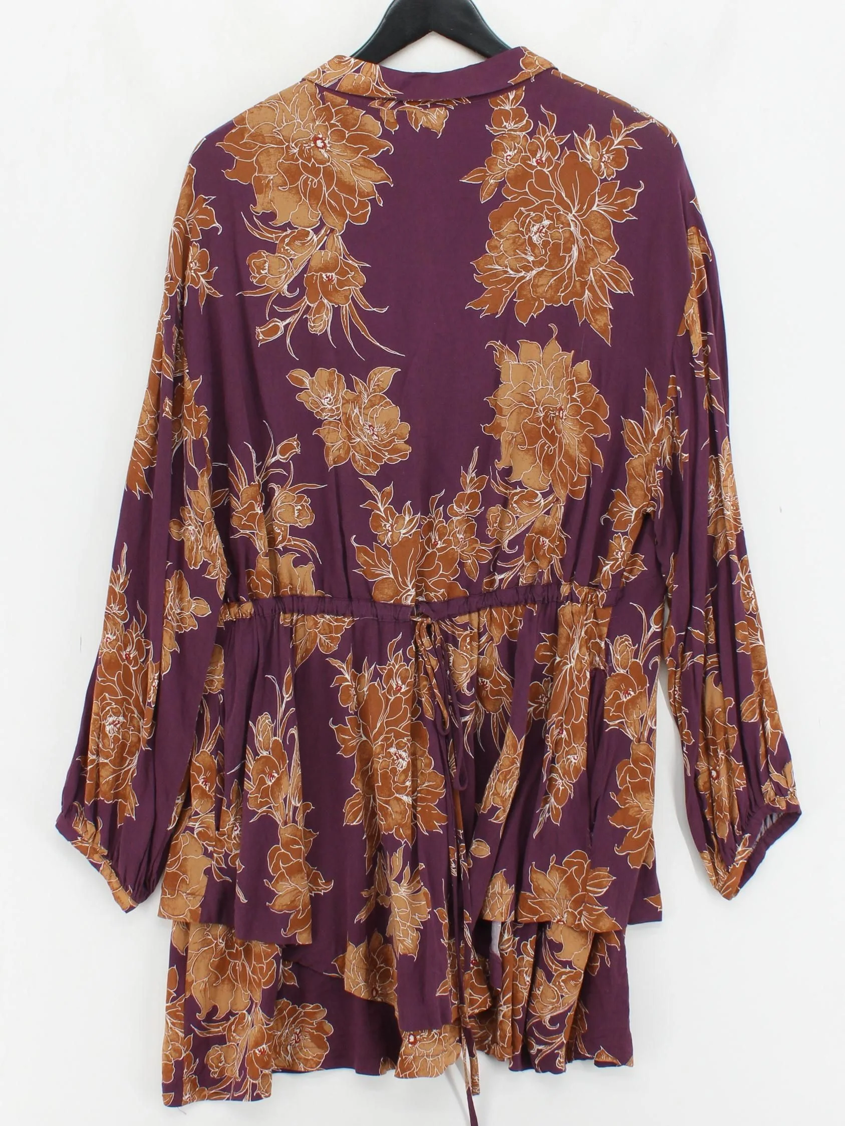 Free People Women's Top M Purple Floral 100% Rayon Long Sleeve Collared Tunic - Image 2