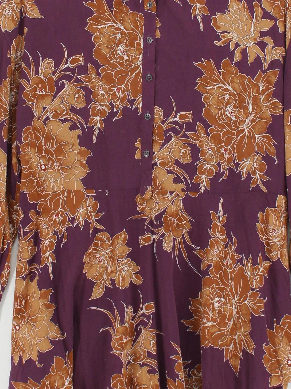 Free People Women's Top M Purple Floral 100% Rayon Long Sleeve Collared Tunic - Image 3