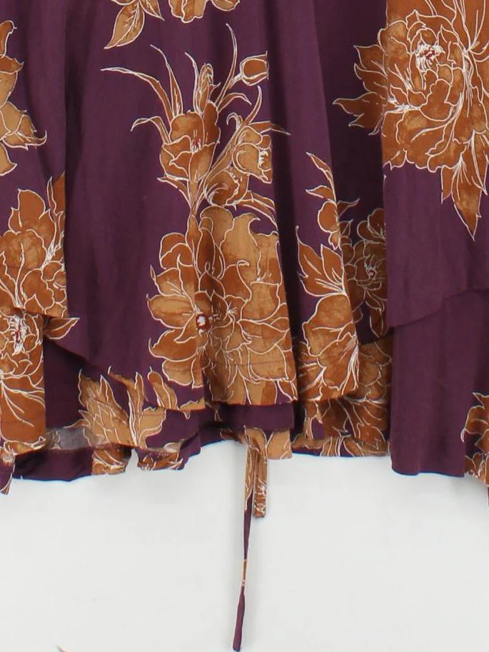 Free People Women's Top M Purple Floral 100% Rayon Long Sleeve Collared Tunic - Image 4