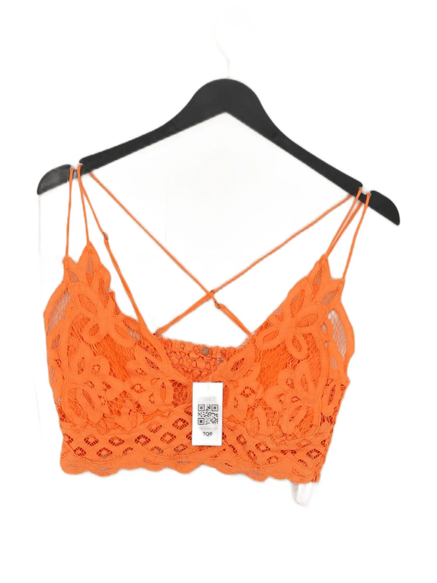 Free People Women's Top S Orange Polyamide with Cotton Sleeveless V-Neck Basic