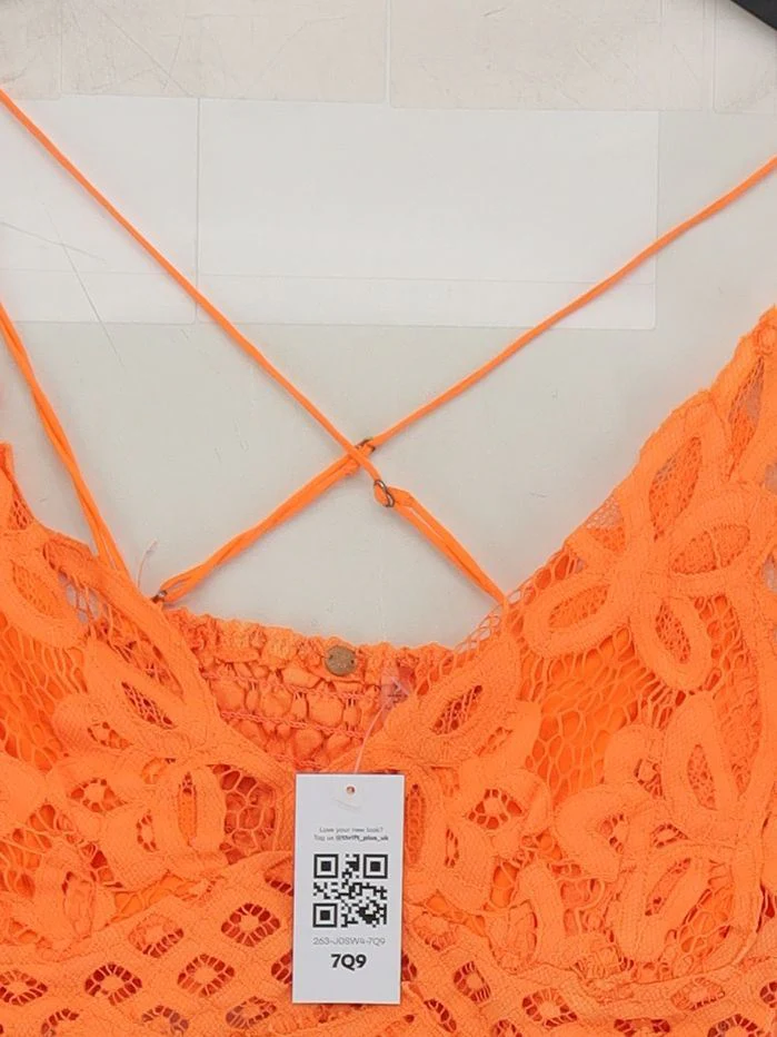 Free People Women's Top S Orange Polyamide with Cotton Sleeveless V-Neck Basic - Image 3