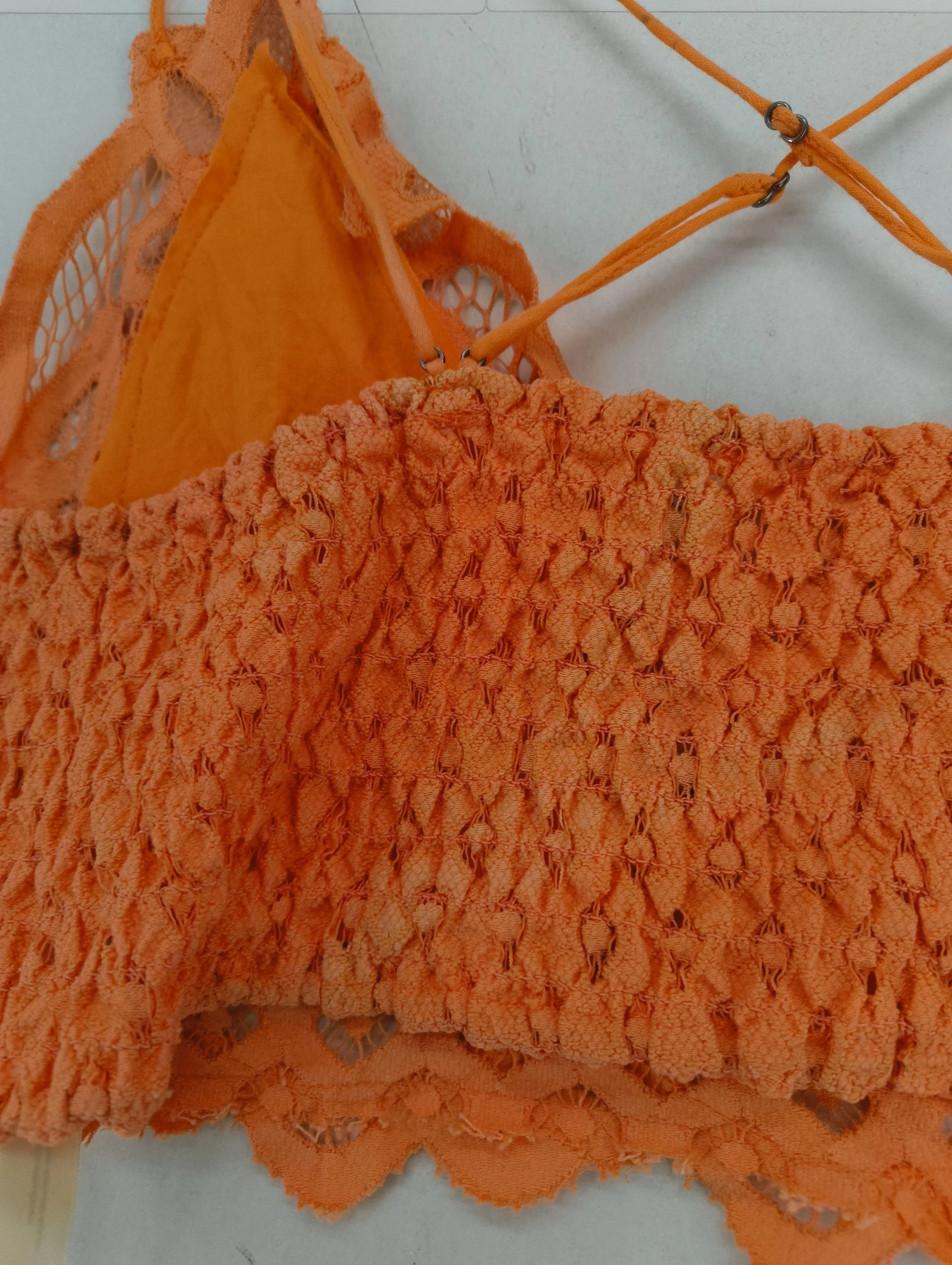 Free People Women's Top S Orange Polyamide with Cotton Sleeveless V-Neck Basic - Image 5