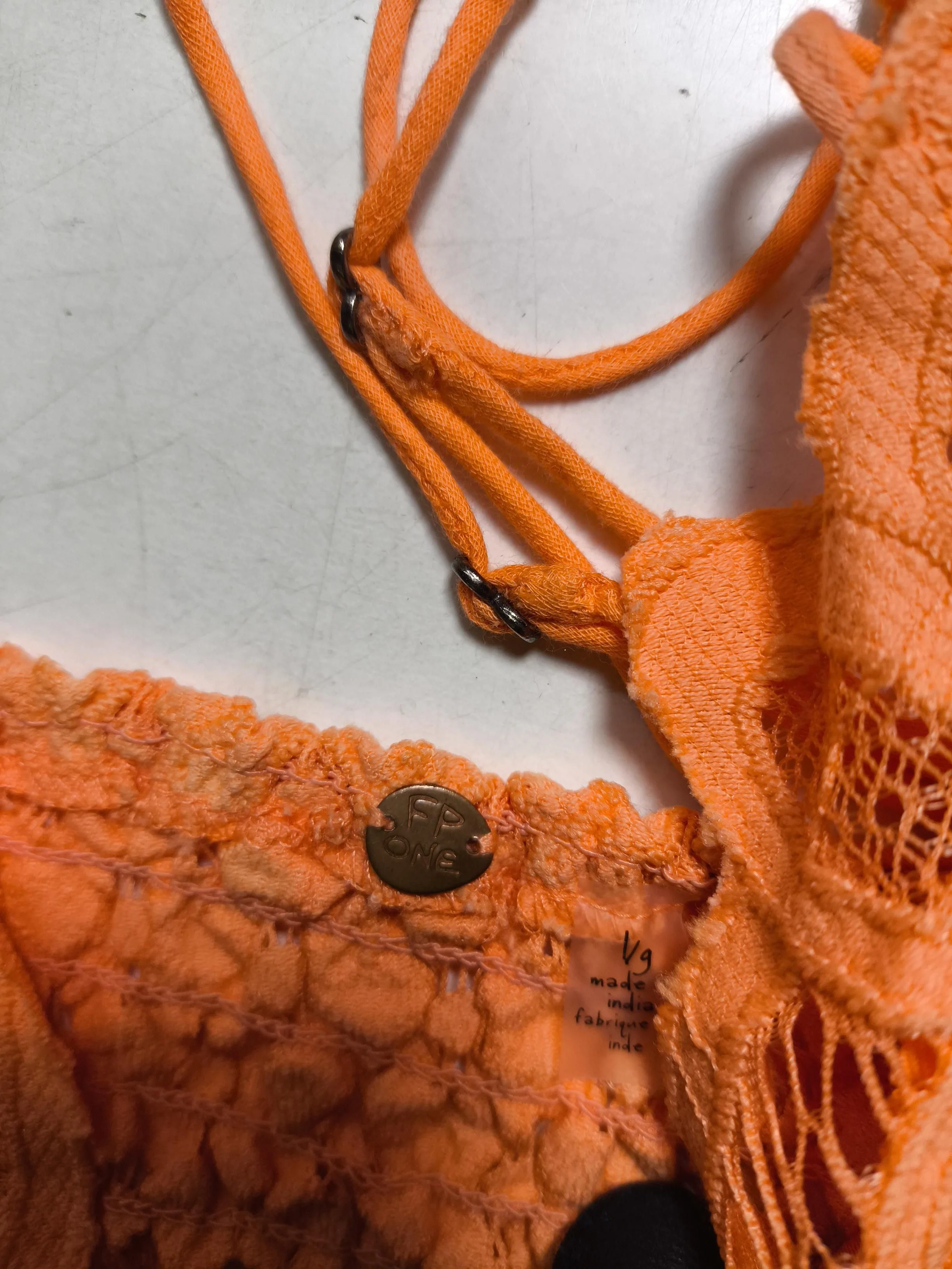 Free People Women's Top S Orange Polyamide with Cotton Sleeveless V-Neck Basic - Image 6