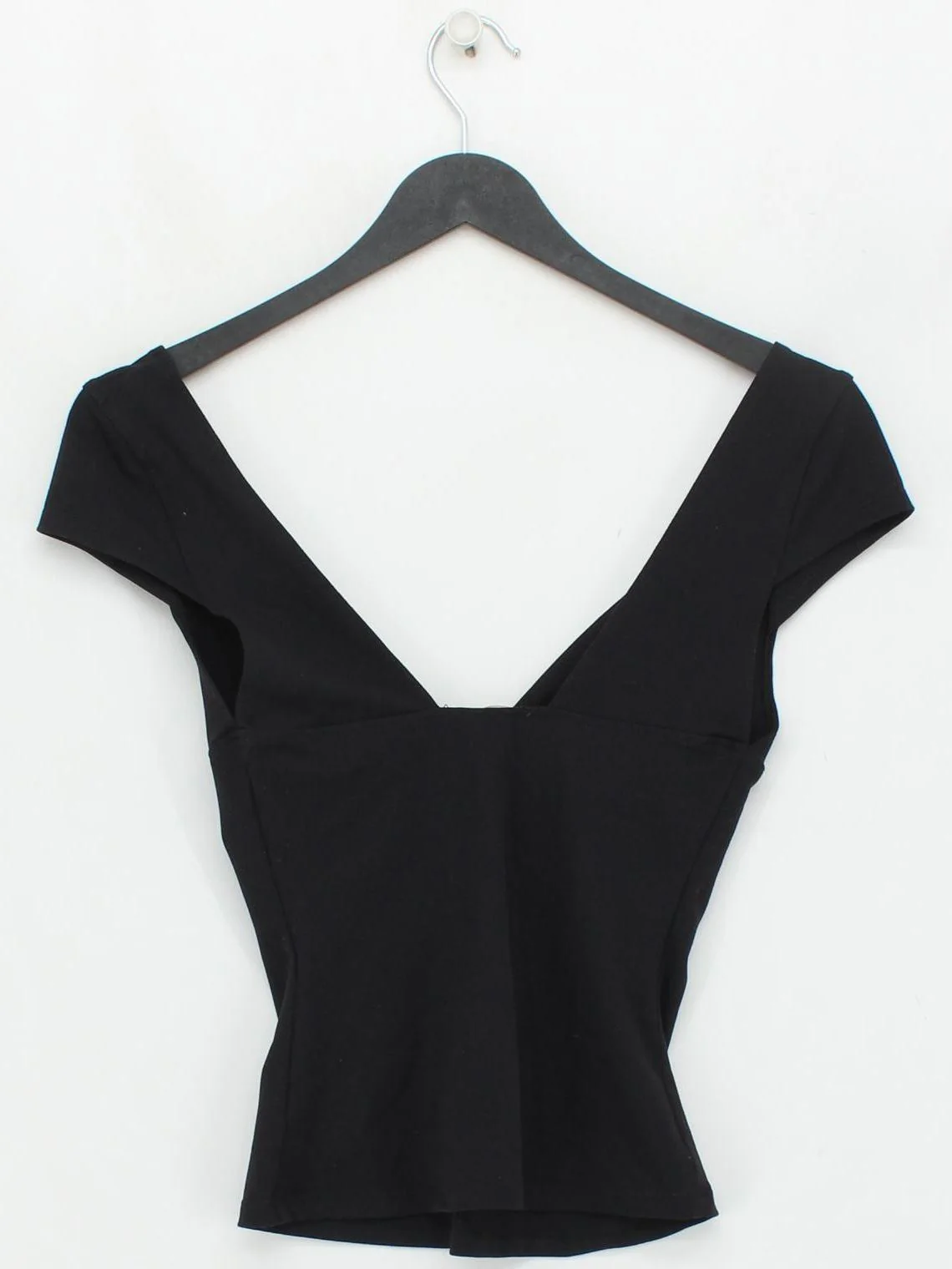 Free People Women's Top XS Black Cotton with Elastane Short Sleeve V-Neck Basic - Image 2