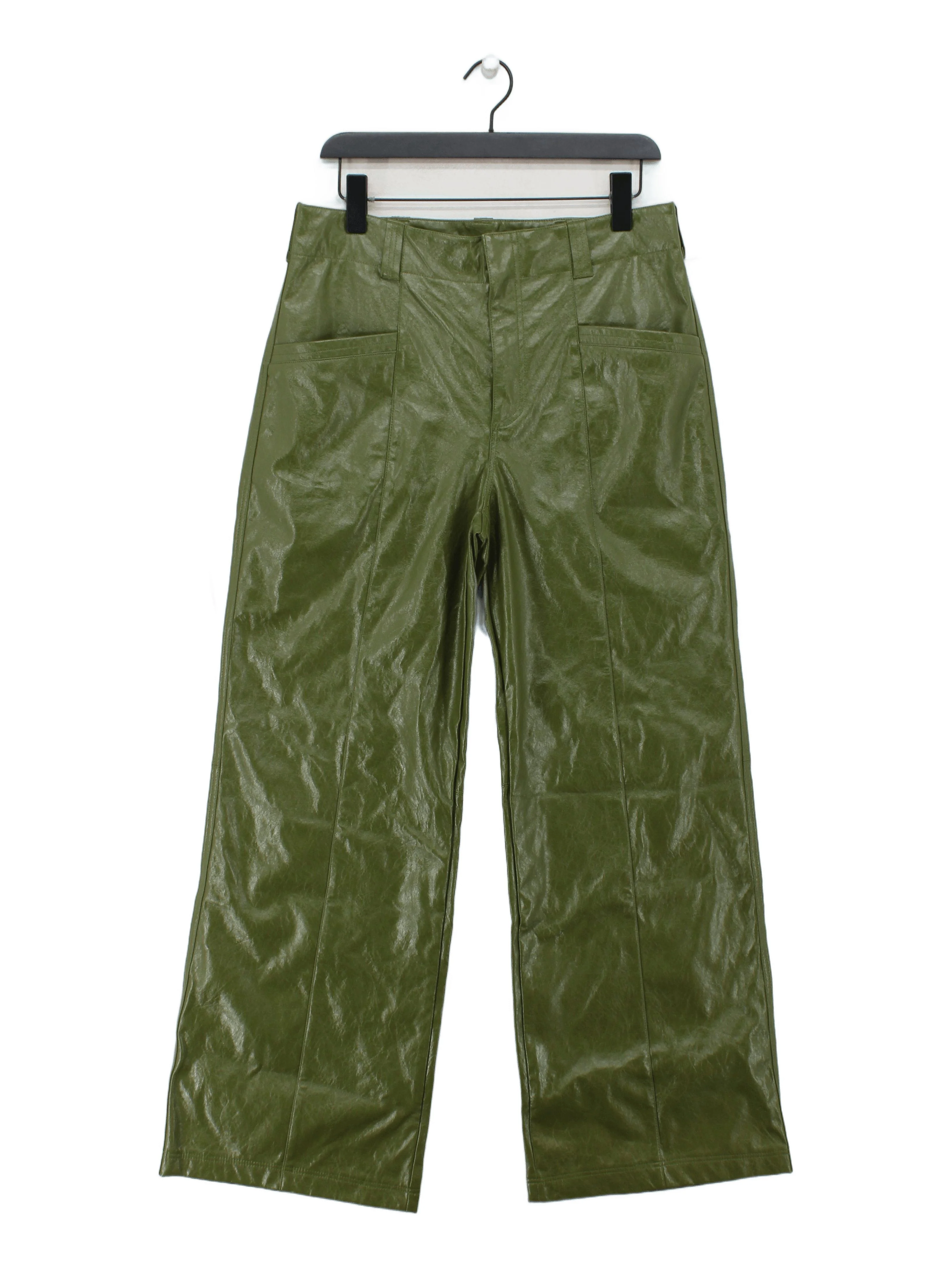 Free People Women's Trousers UK 14 Green Polyester with Polyamide Wide-Leg Chino