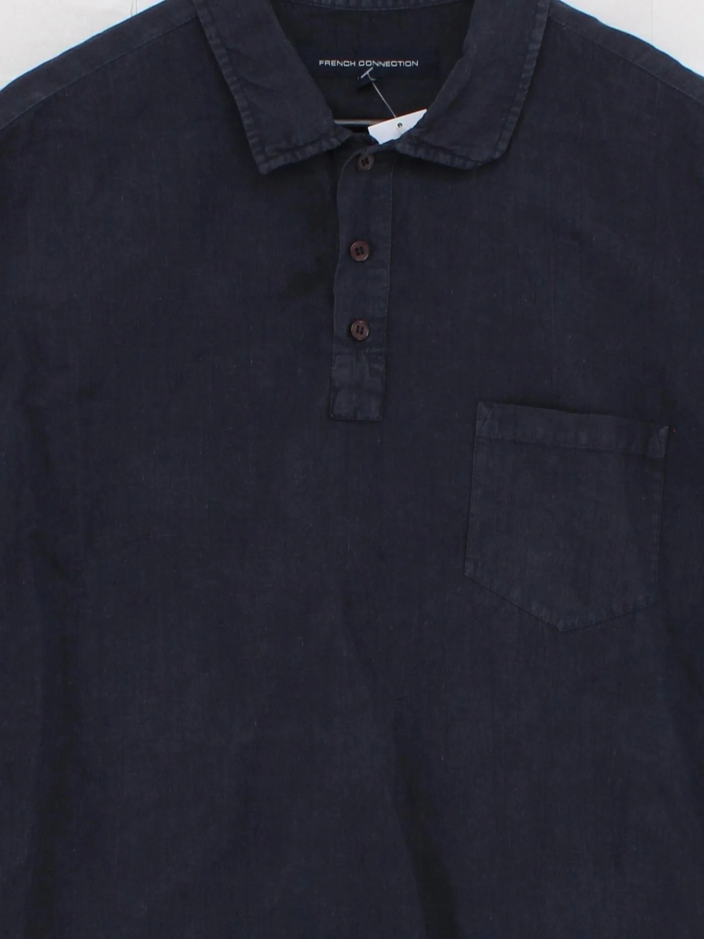 French Connection Men's Polo L Blue Linen with Cotton Basic - Image 3
