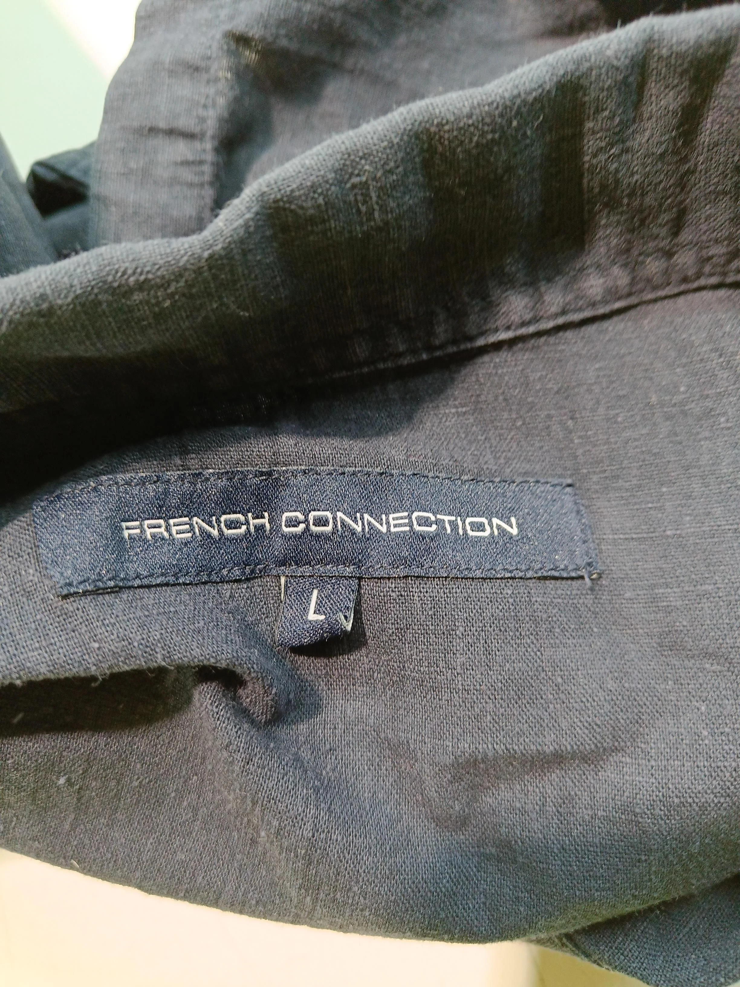 French Connection Men's Polo L Blue Linen with Cotton Basic - Image 5