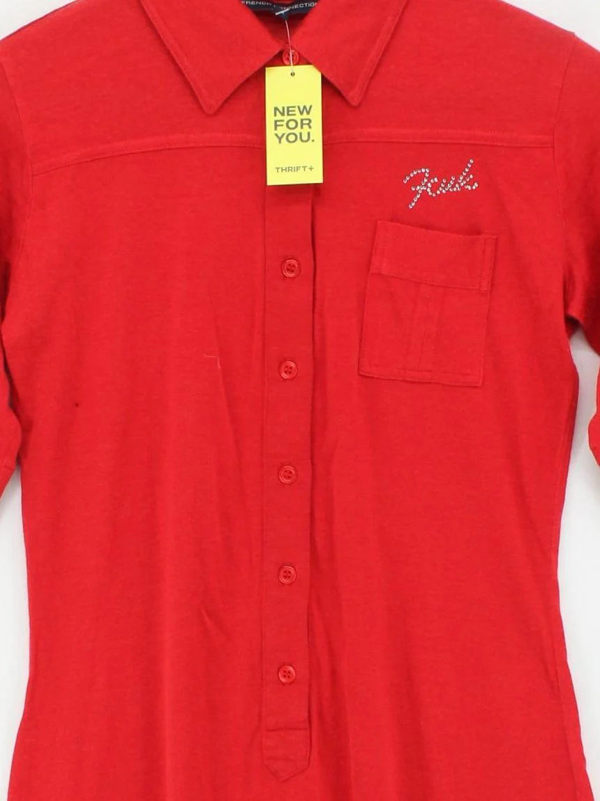 French Connection Shirt Mini Dress UK12 in Red - Image 3