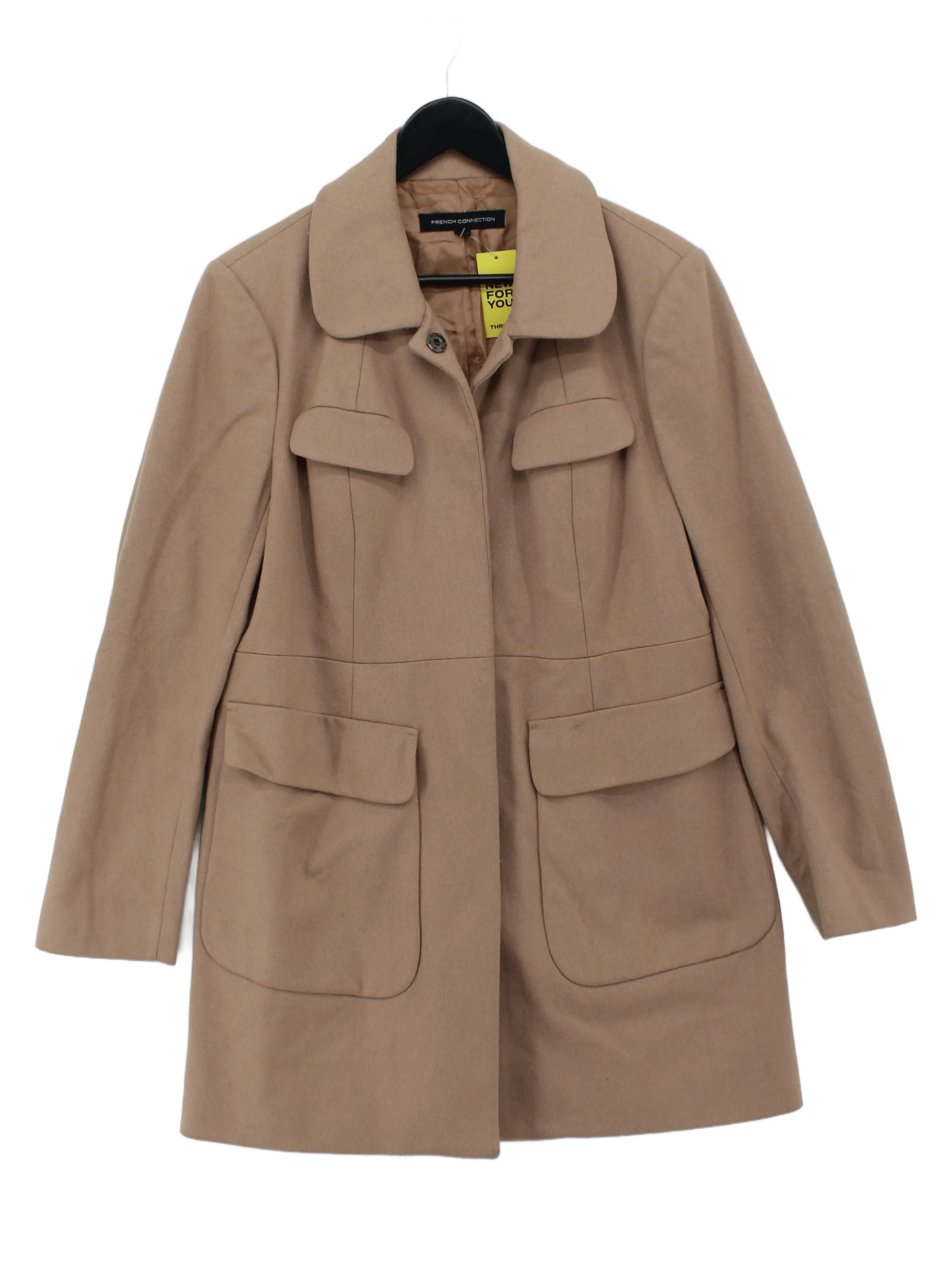 French Connection Women's Coat UK 16 Tan Wool with Polyamide, Acetate Overcoat