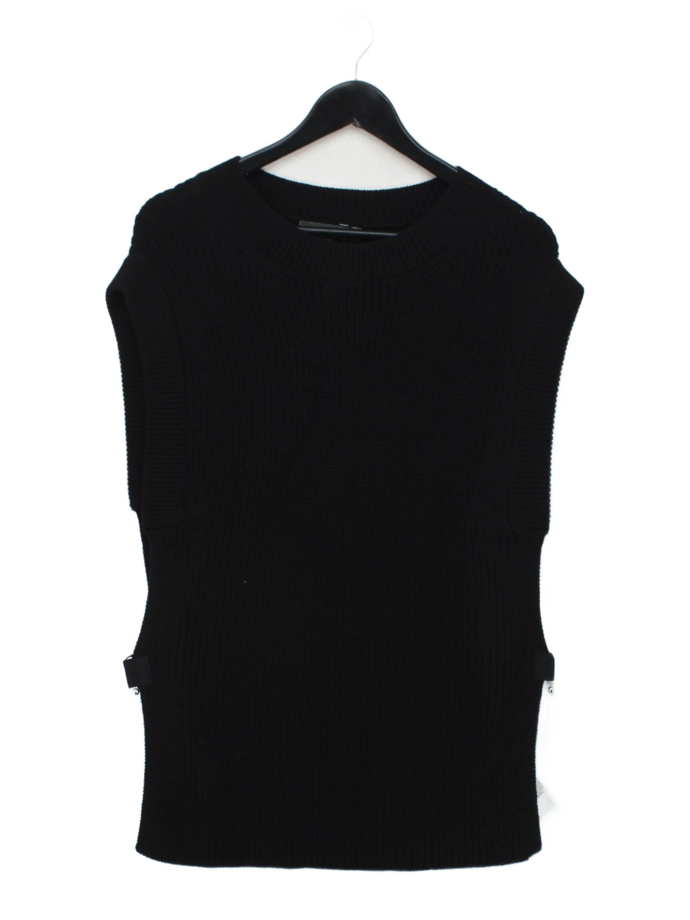 French Connection Women's Jumper L Black 100% Cotton Round Neck Vest