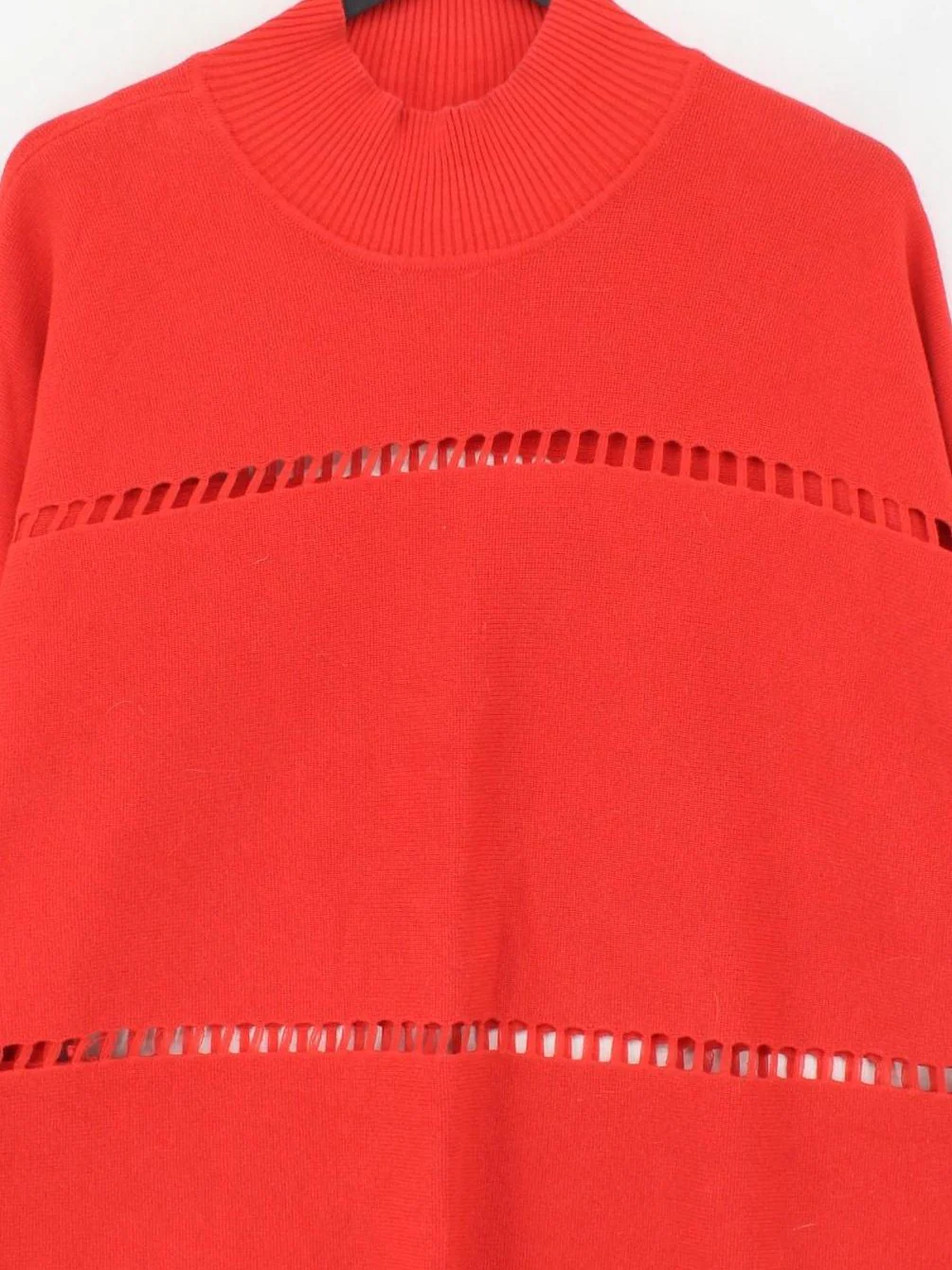 French Connection Women's Jumper L Red 100% Cotton Mock Neck Pullover - Image 3