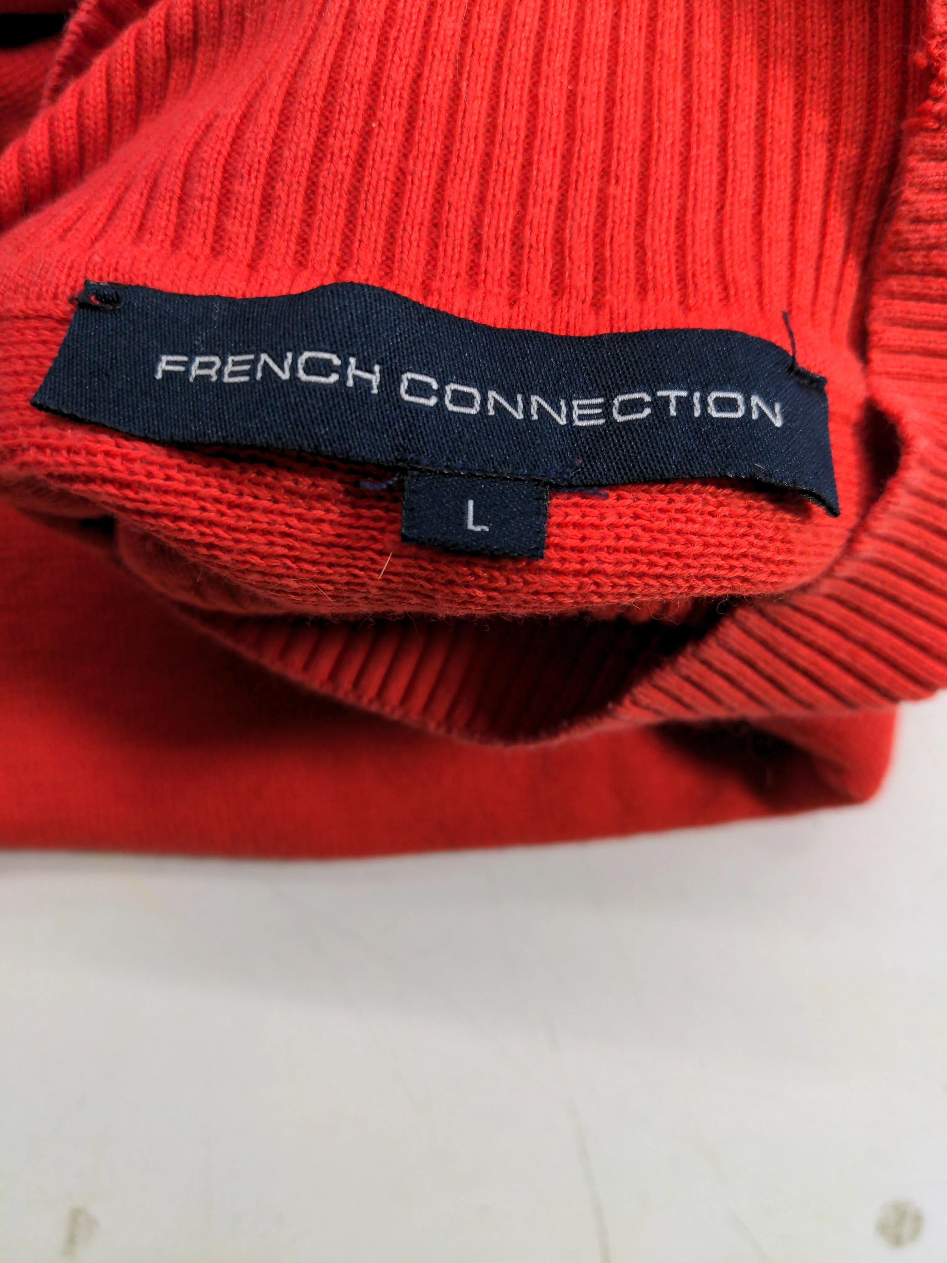 French Connection Women's Jumper L Red 100% Cotton Mock Neck Pullover - Image 5
