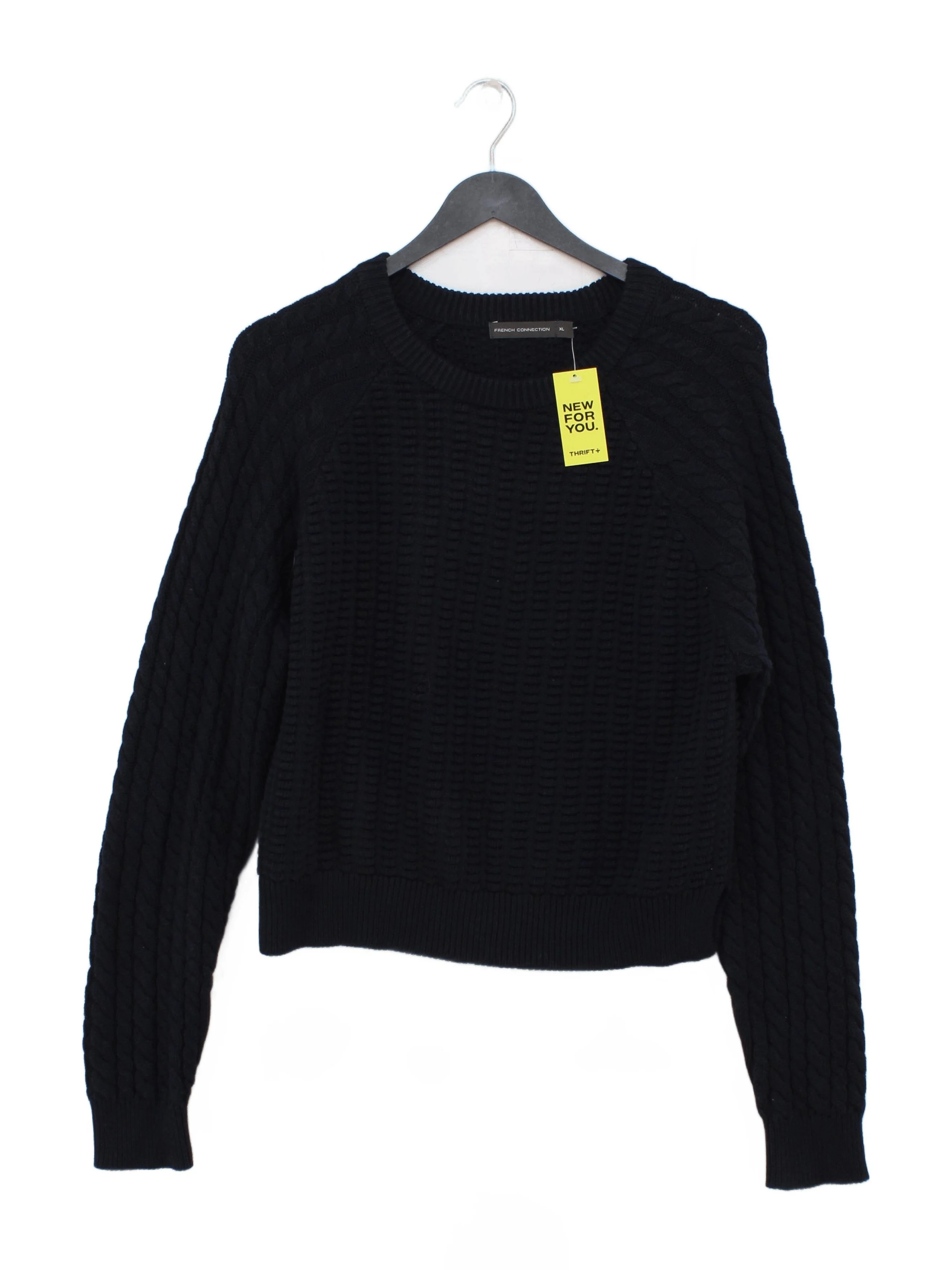 French Connection Women's Jumper XL Black 100% Cotton Crew Neck Pullover