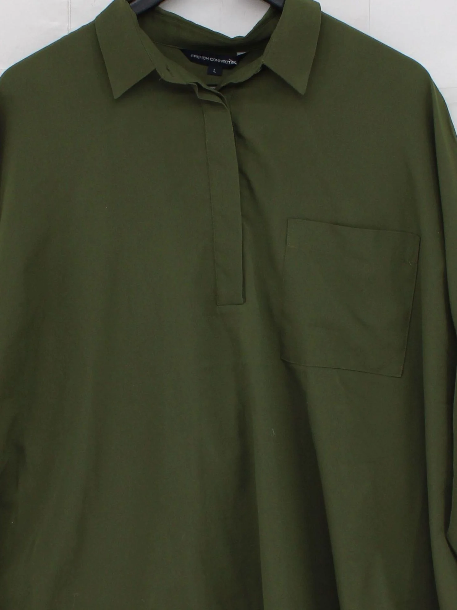 French Connection Women's Shirt L Green 100% Other Long Sleeve Collared Basic - Image 3