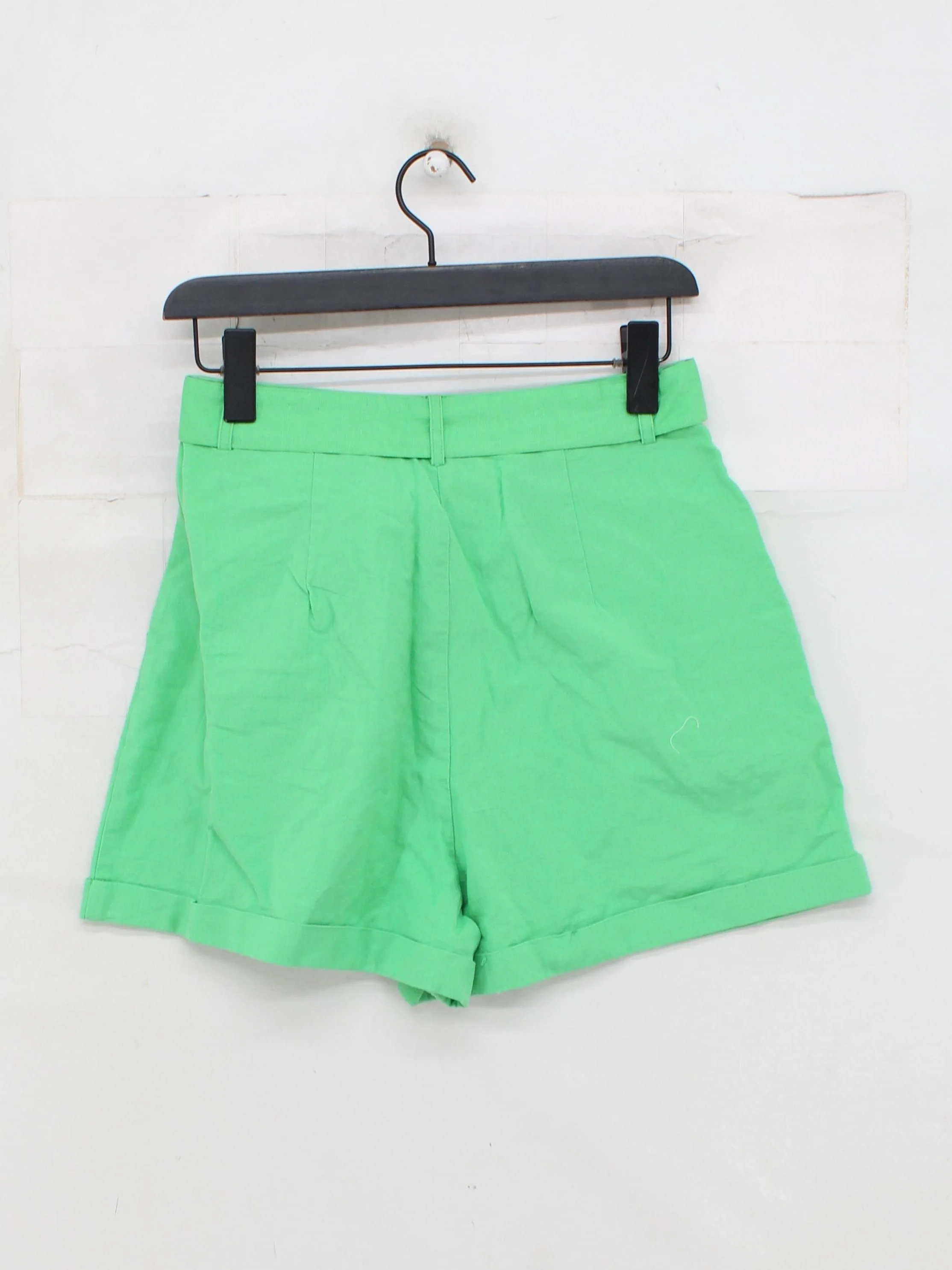French Connection Women's Shorts UK 10 Green Cotton with Linen Paperbag - Image 2