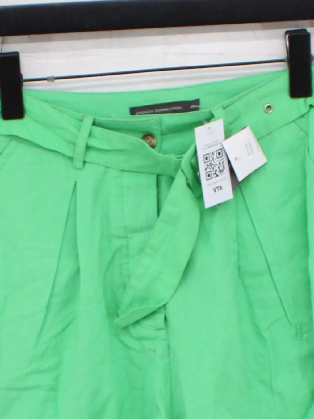 French Connection Women's Shorts UK 10 Green Cotton with Linen Paperbag - Image 3