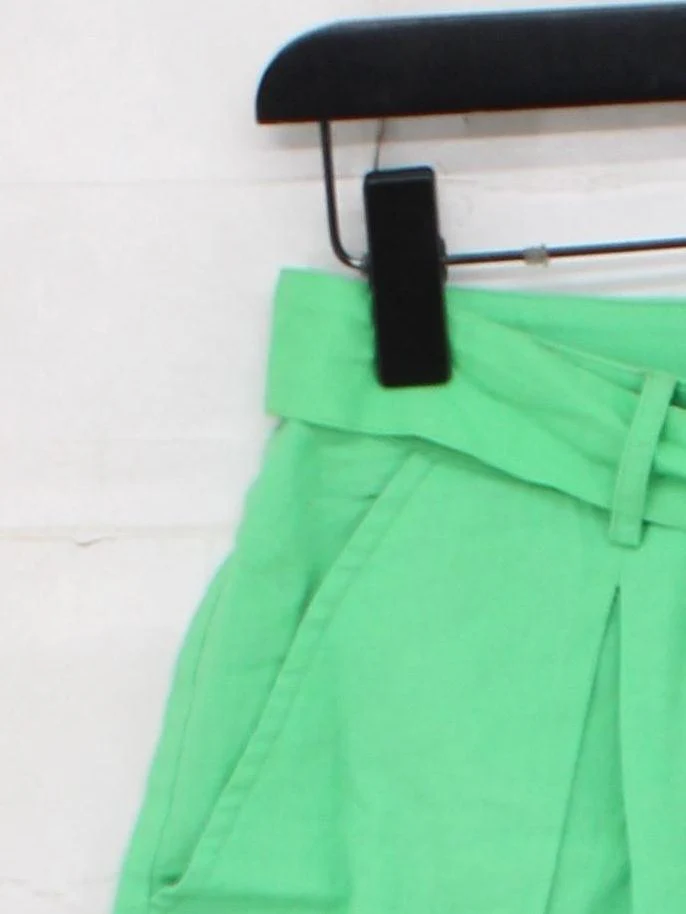 French Connection Women's Shorts UK 10 Green Cotton with Linen Paperbag - Image 4