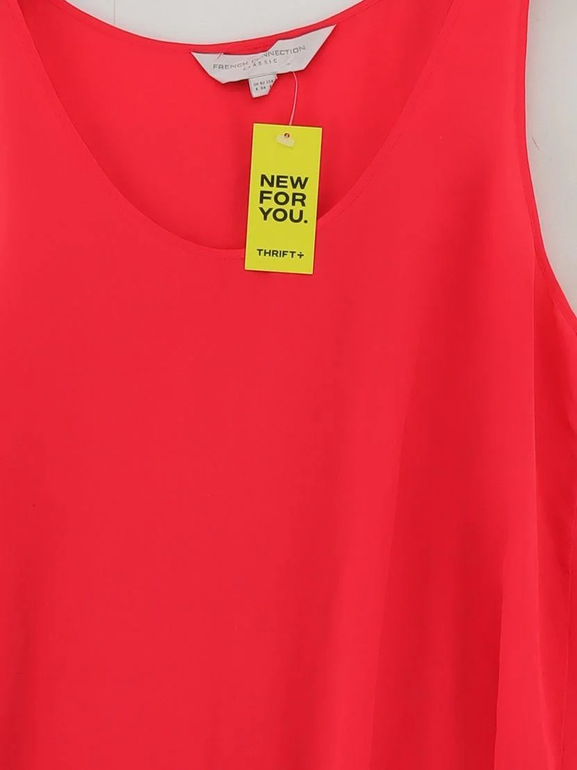 French Connection Women's T-Shirt XS Red 100% Silk Sleeveless Round Neck Basic - Image 3