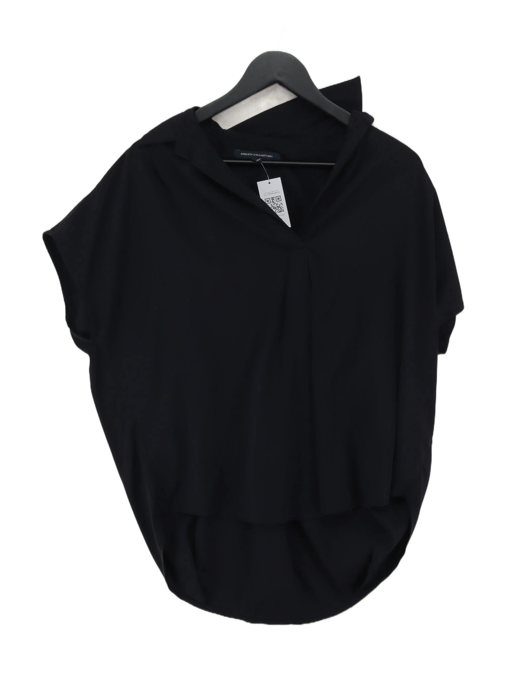 French Connection Women's Top S Black 100% Polyester Short Sleeve V-Neck Basic