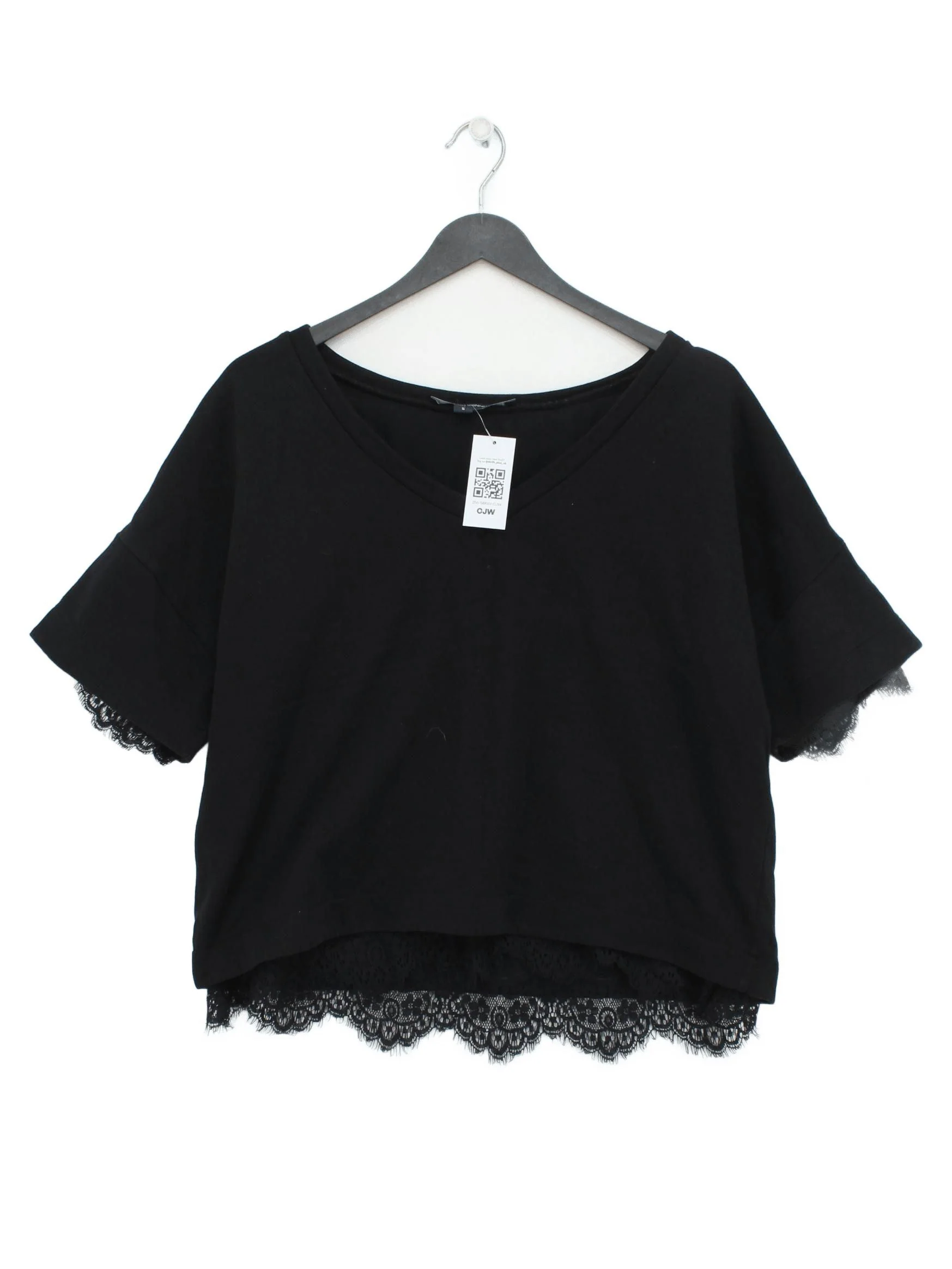 French Connection Women's Top S Black 100% Polyester Short Sleeve V-Neck Basic