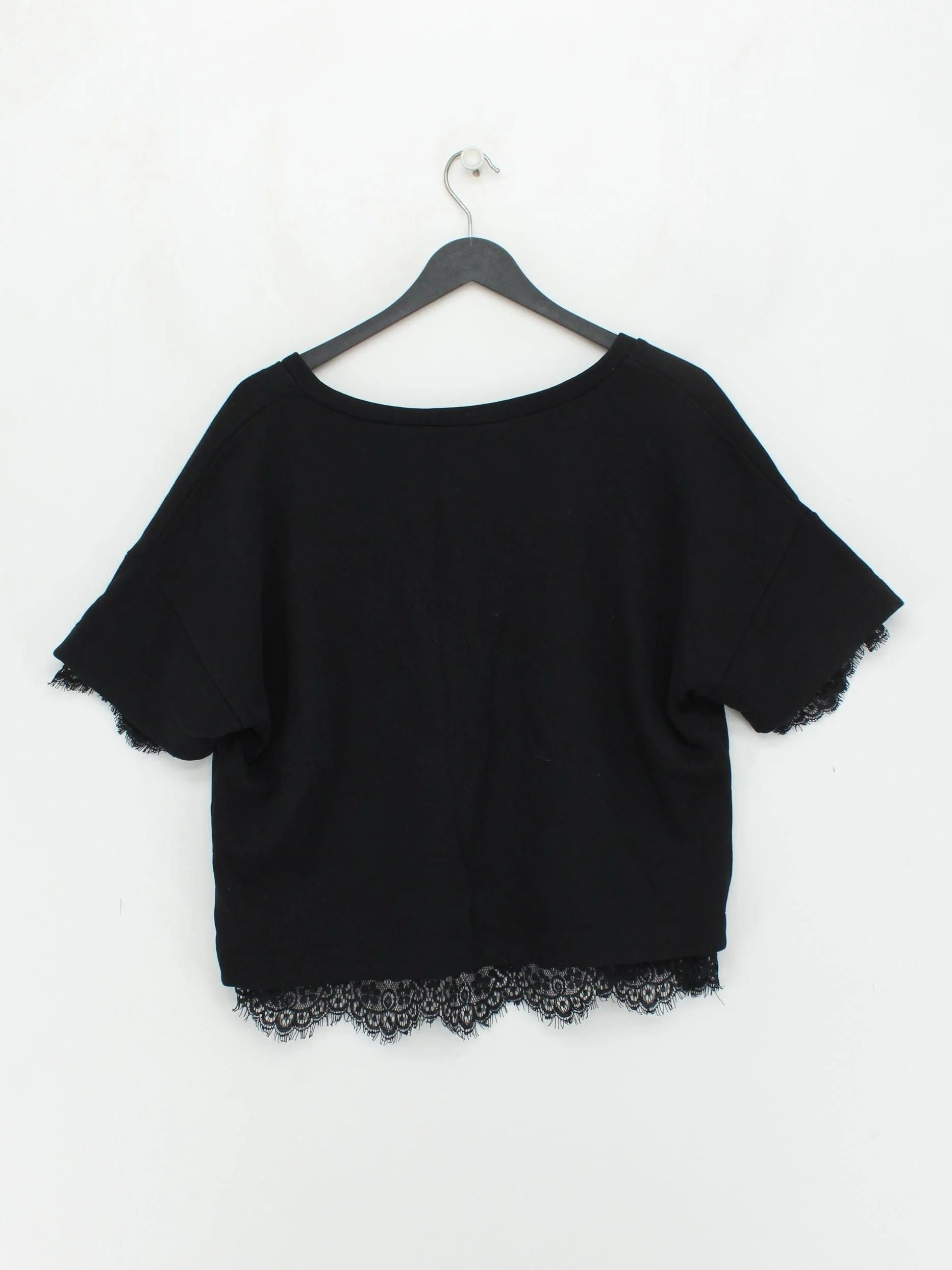 French Connection Women's Top S Black 100% Polyester Short Sleeve V-Neck Basic - Image 2