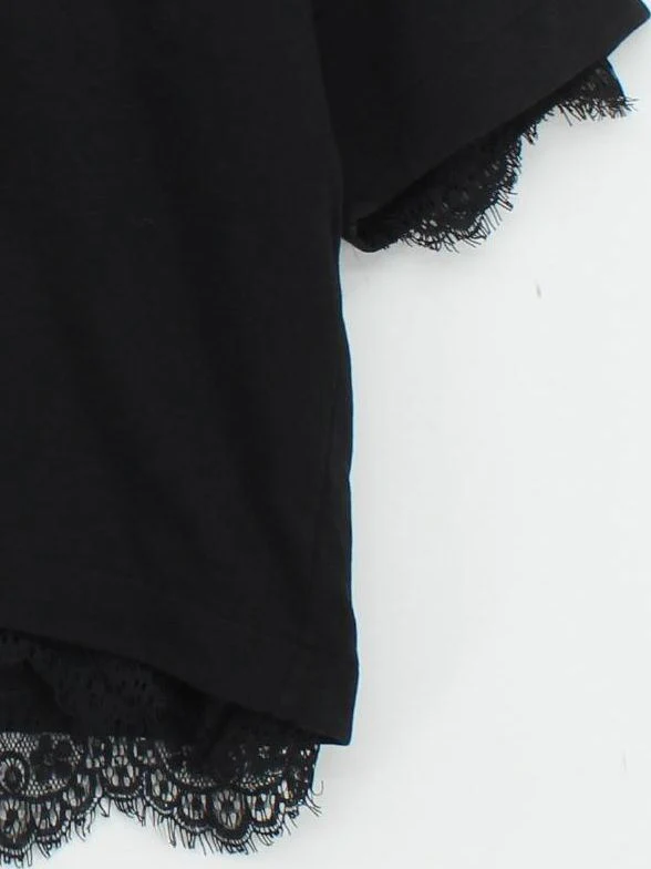 French Connection Women's Top S Black 100% Polyester Short Sleeve V-Neck Basic - Image 4