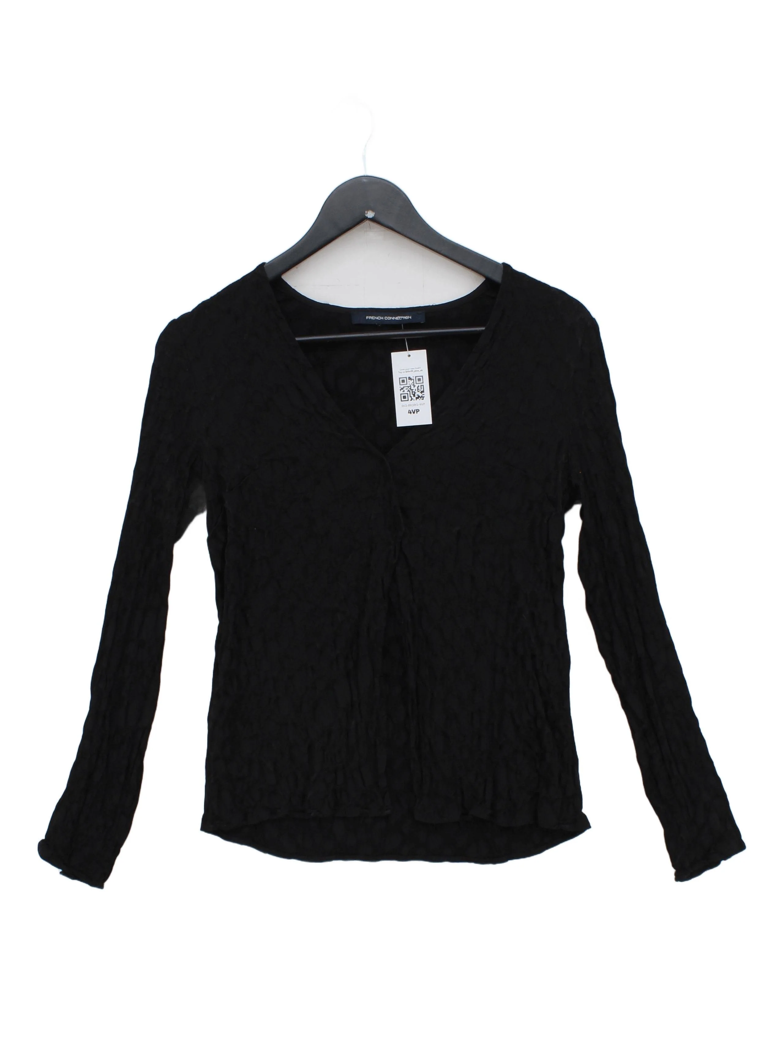 French Connection Women's Top S Black 100% Viscose Long Sleeve V-Neck Jersey