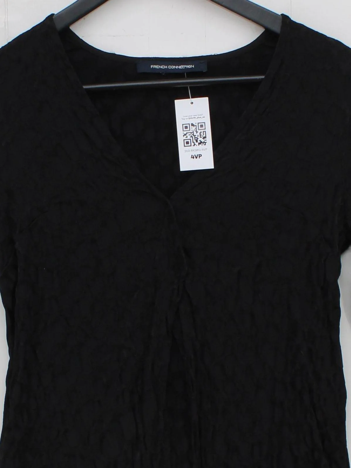French Connection Women's Top S Black 100% Viscose Long Sleeve V-Neck Jersey - Image 3