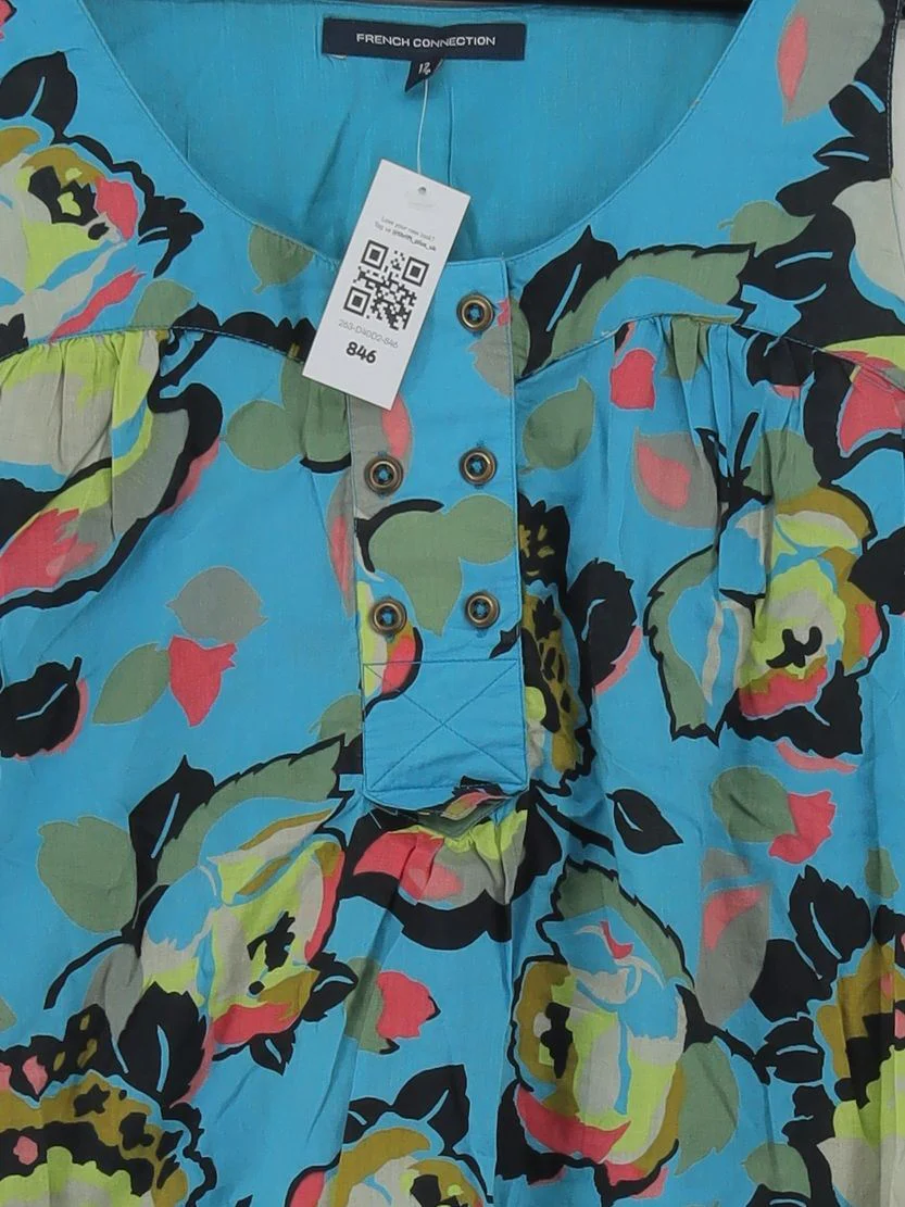French Connection Women's Top UK 12 Blue 100% Cotton Basic - Image 3