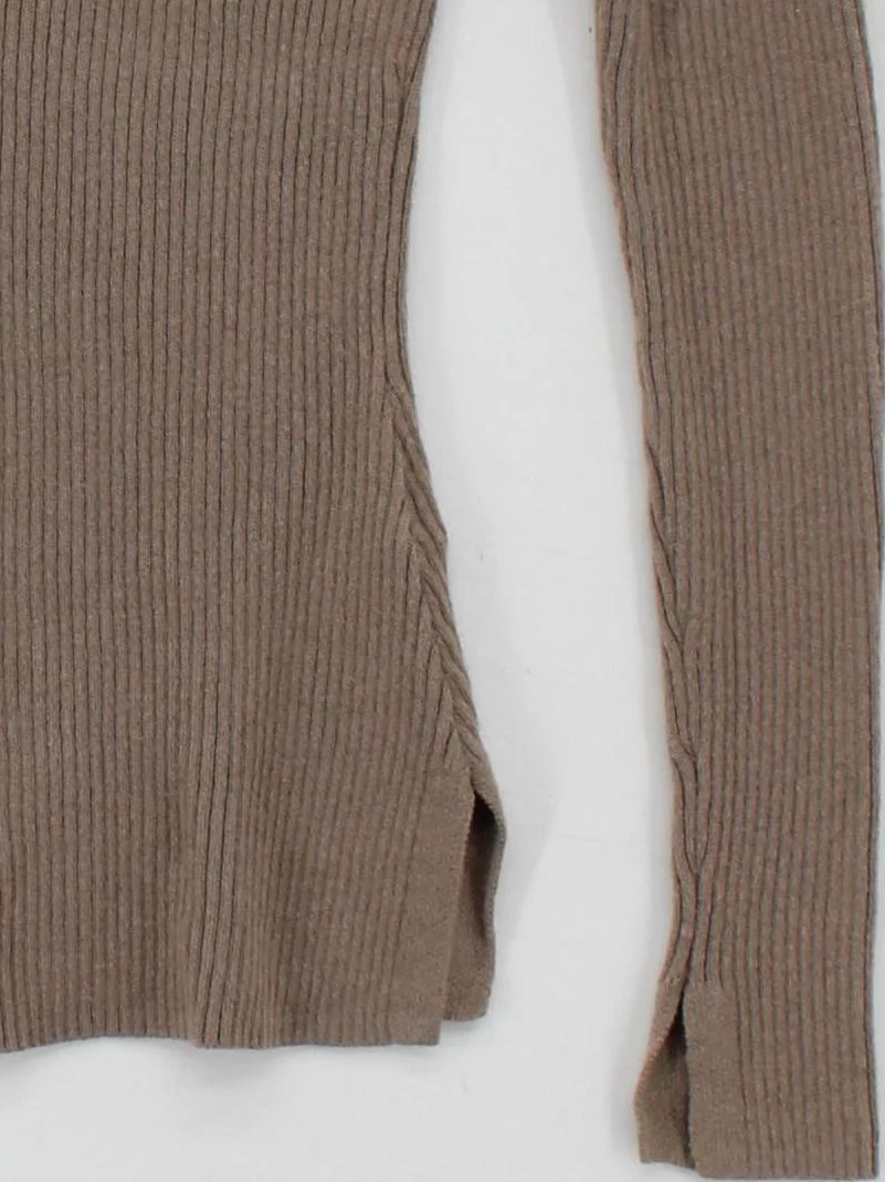 French Connection Women's Top XS Brown Cotton with Polyamide, Wool Basic - Image 4