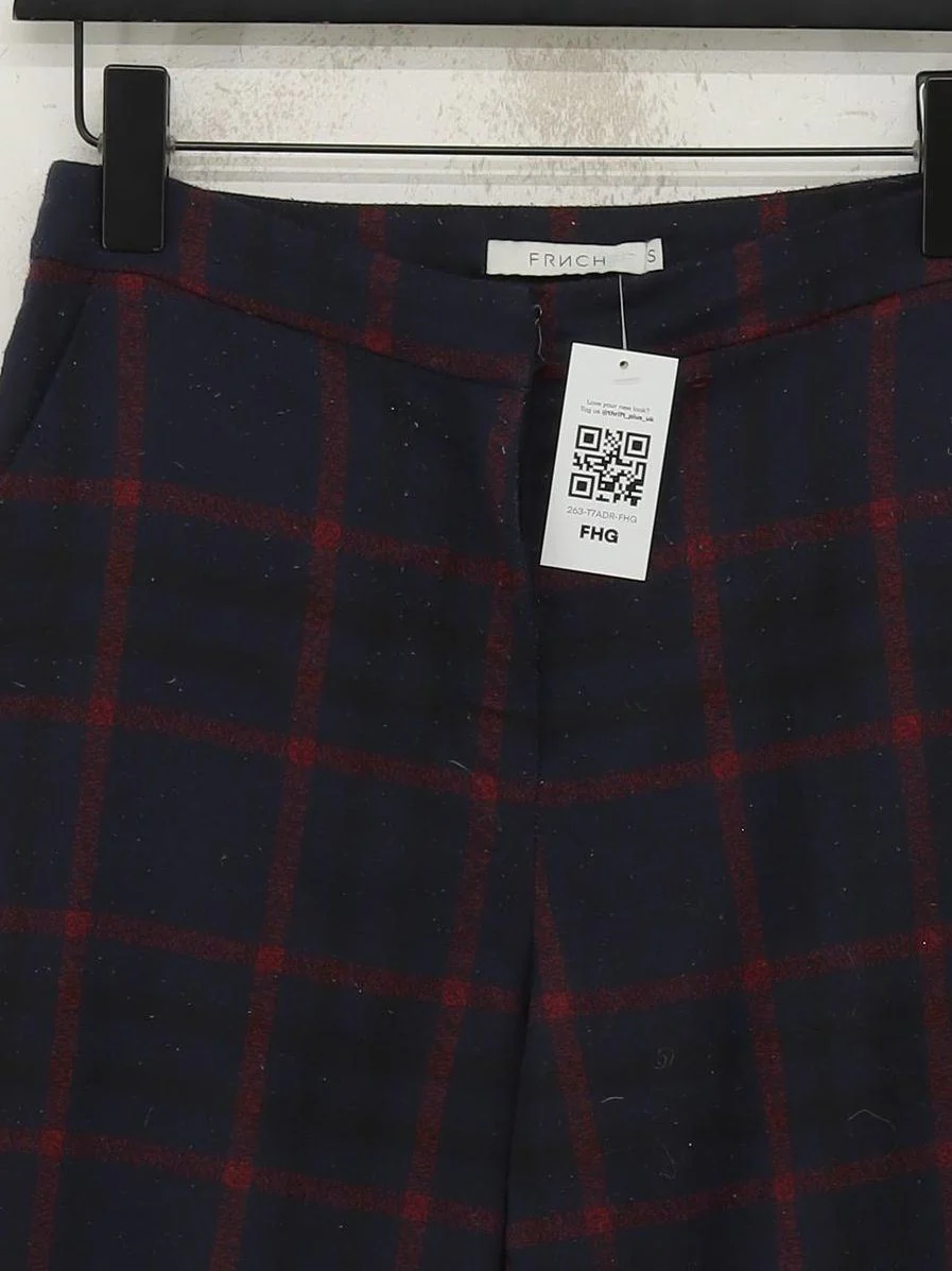 Frnch Women's Trousers S Blue Checkered Polyester with Elastane Tapered Cropped - Image 3