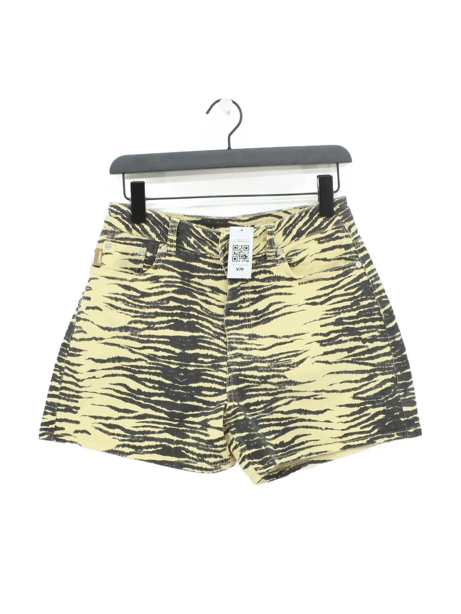 Ganni Women's Shorts W 29 in Cream Animal Print Cotton with Elastane Mom