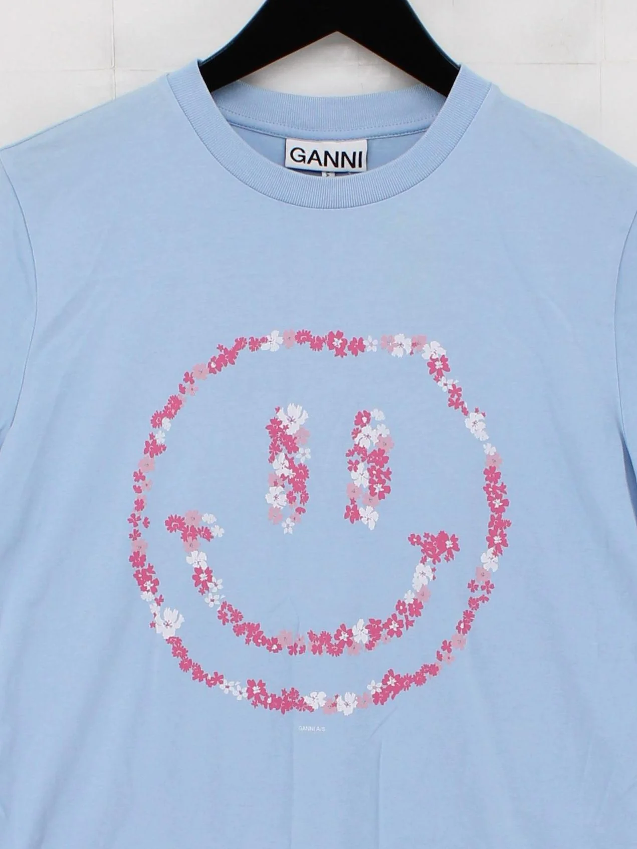 Ganni Women's T-Shirt XS Blue Graphic 100% Cotton Short Sleeve Round Neck Basic - Image 3