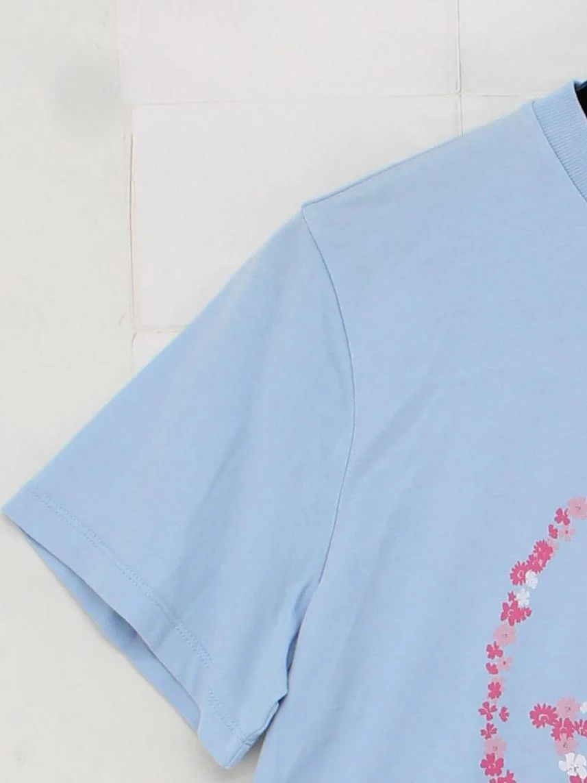 Ganni Women's T-Shirt XS Blue Graphic 100% Cotton Short Sleeve Round Neck Basic - Image 4
