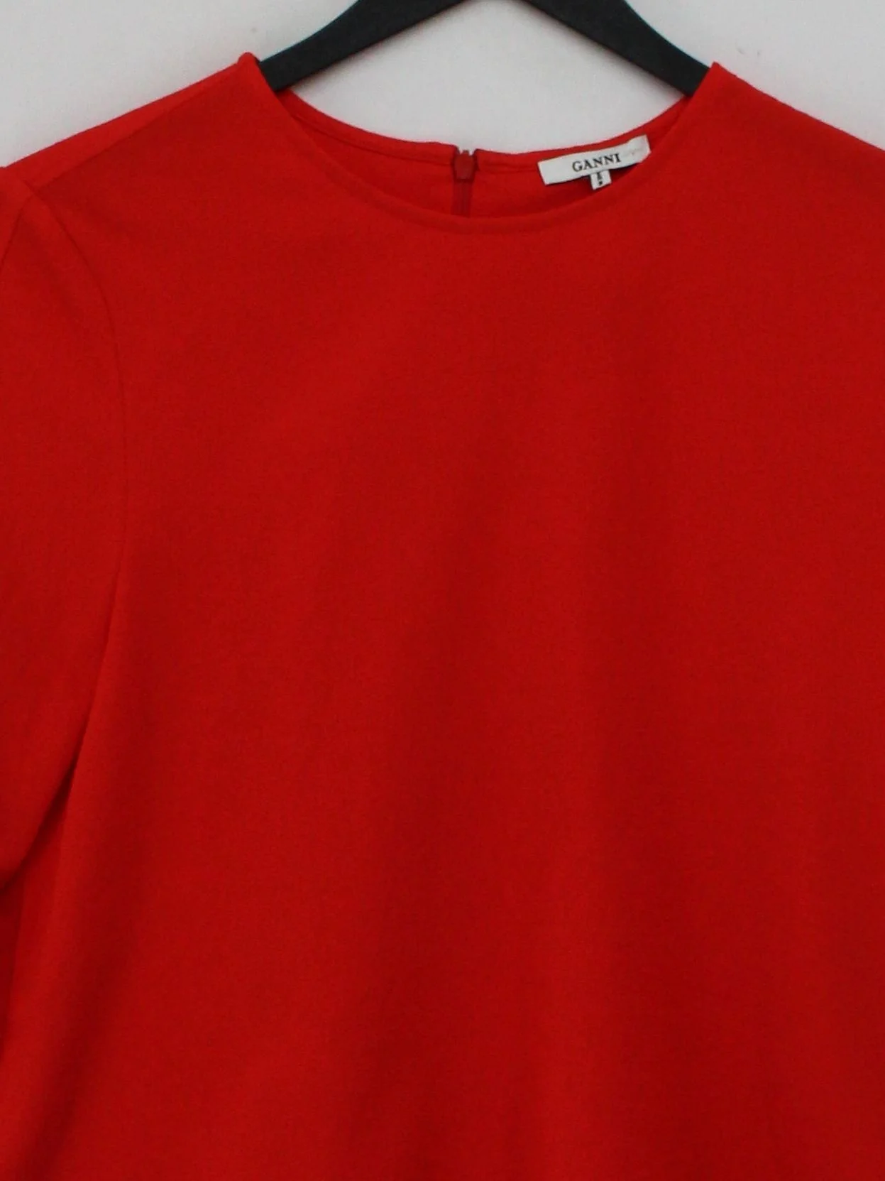 Ganni Women's Top UK 8 Red Polyester with Elastane 3/4 Sleeve Round Neck Basic - Image 3