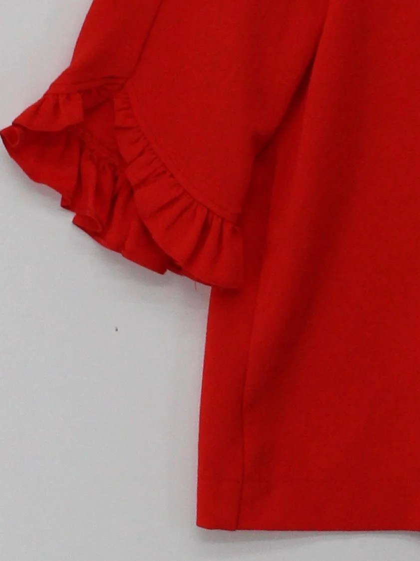 Ganni Women's Top UK 8 Red Polyester with Elastane 3/4 Sleeve Round Neck Basic - Image 4