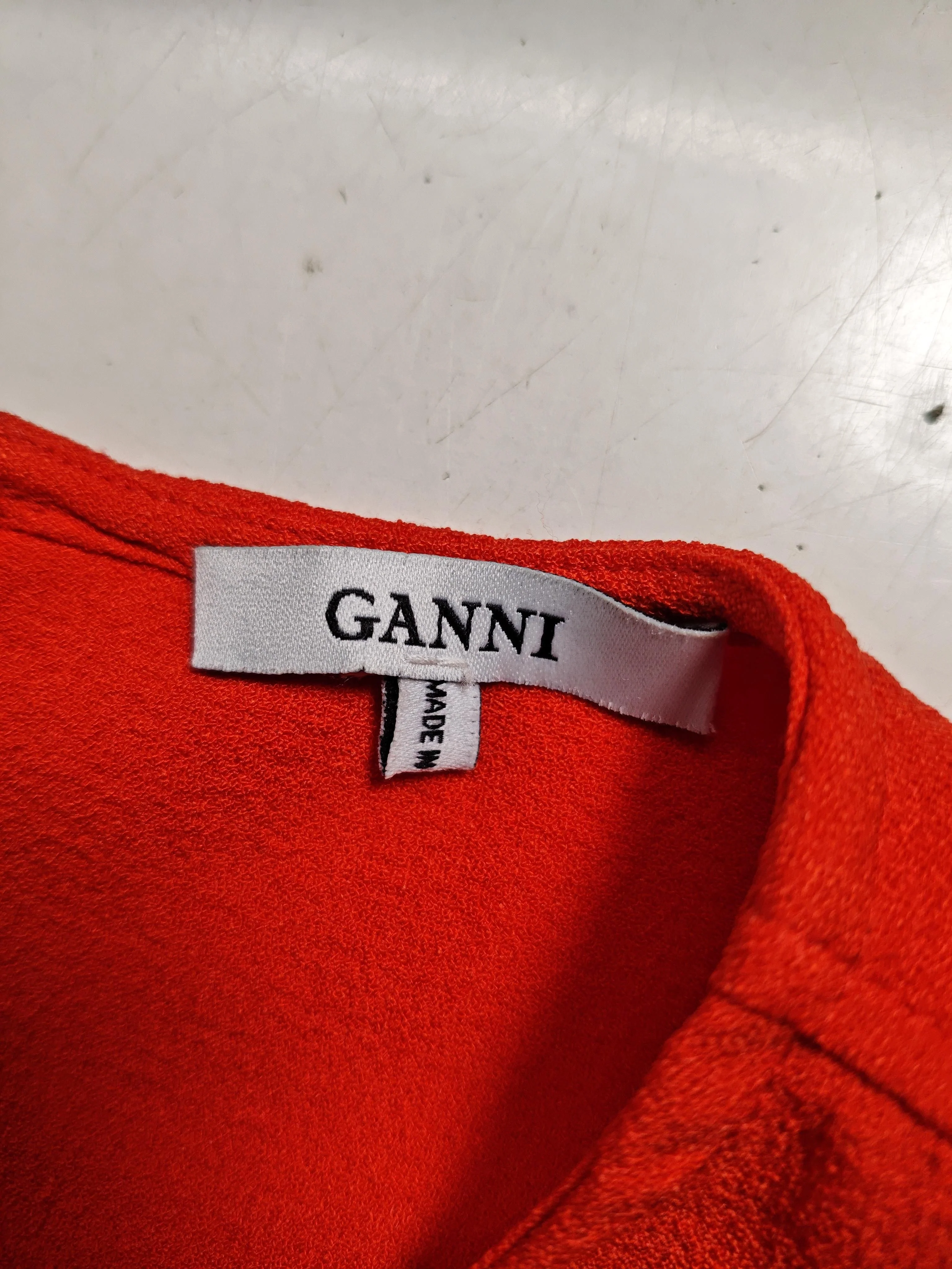 Ganni Women's Top UK 8 Red Polyester with Elastane 3/4 Sleeve Round Neck Basic - Image 5