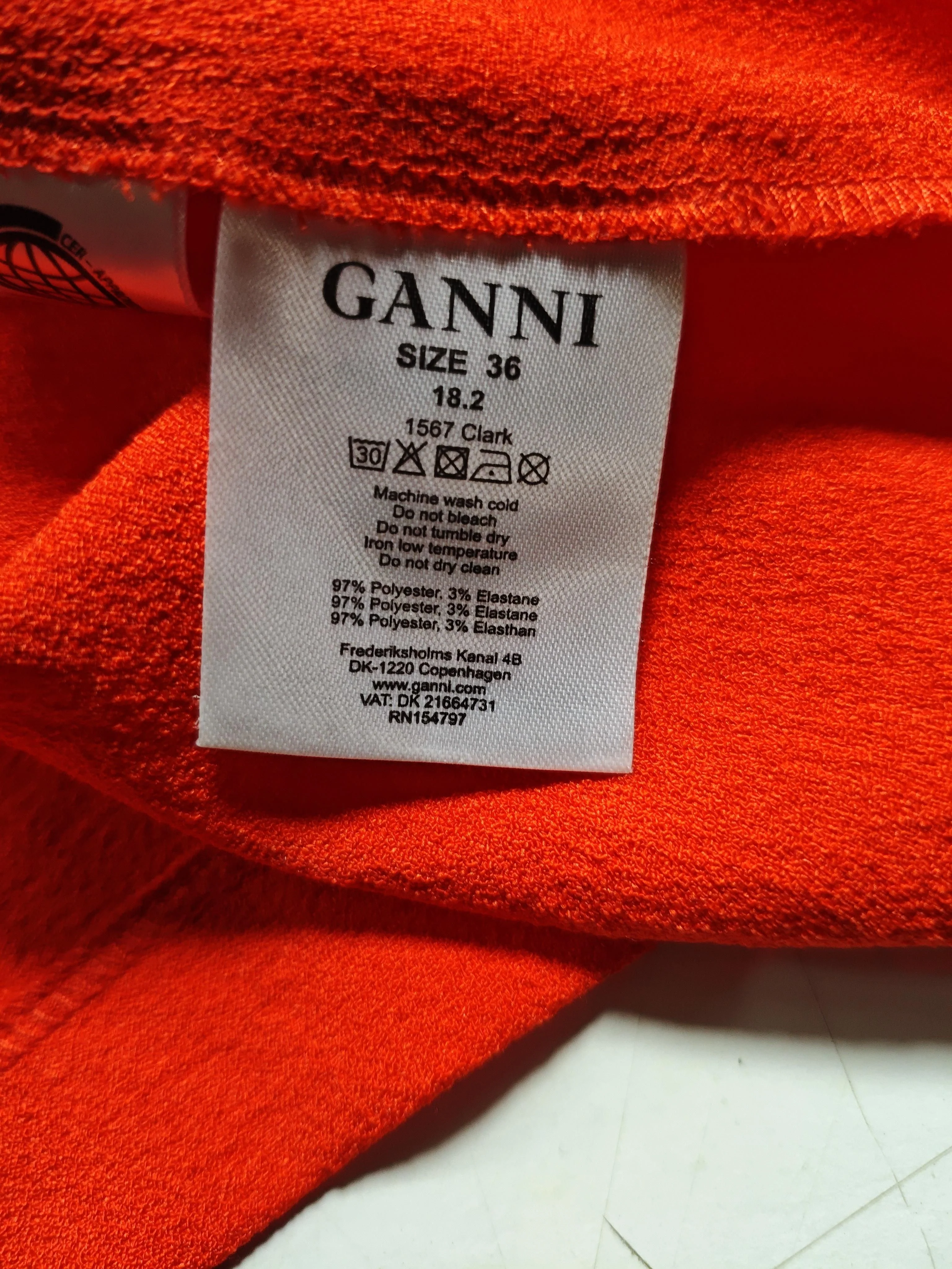 Ganni Women's Top UK 8 Red Polyester with Elastane 3/4 Sleeve Round Neck Basic - Image 6