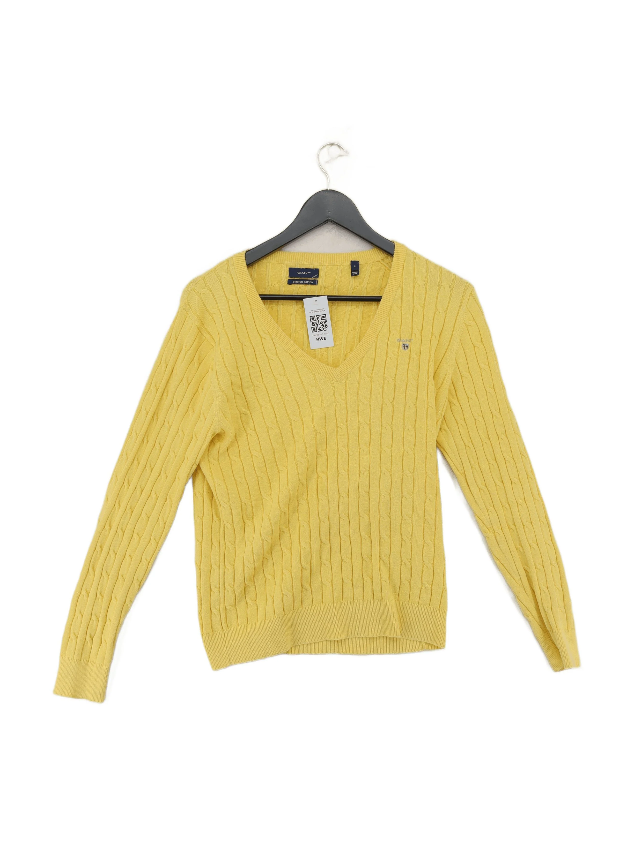 Gant Men's Jumper L Yellow Cotton with Polyamide V-Neck Pullover